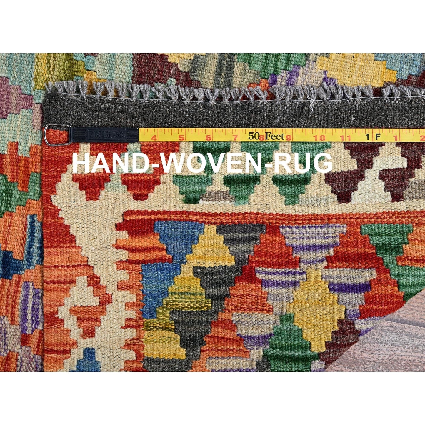 2'10"X12'8" Colorful Flat Weave Afghan Kilim Hand Woven Wool Runner Rug