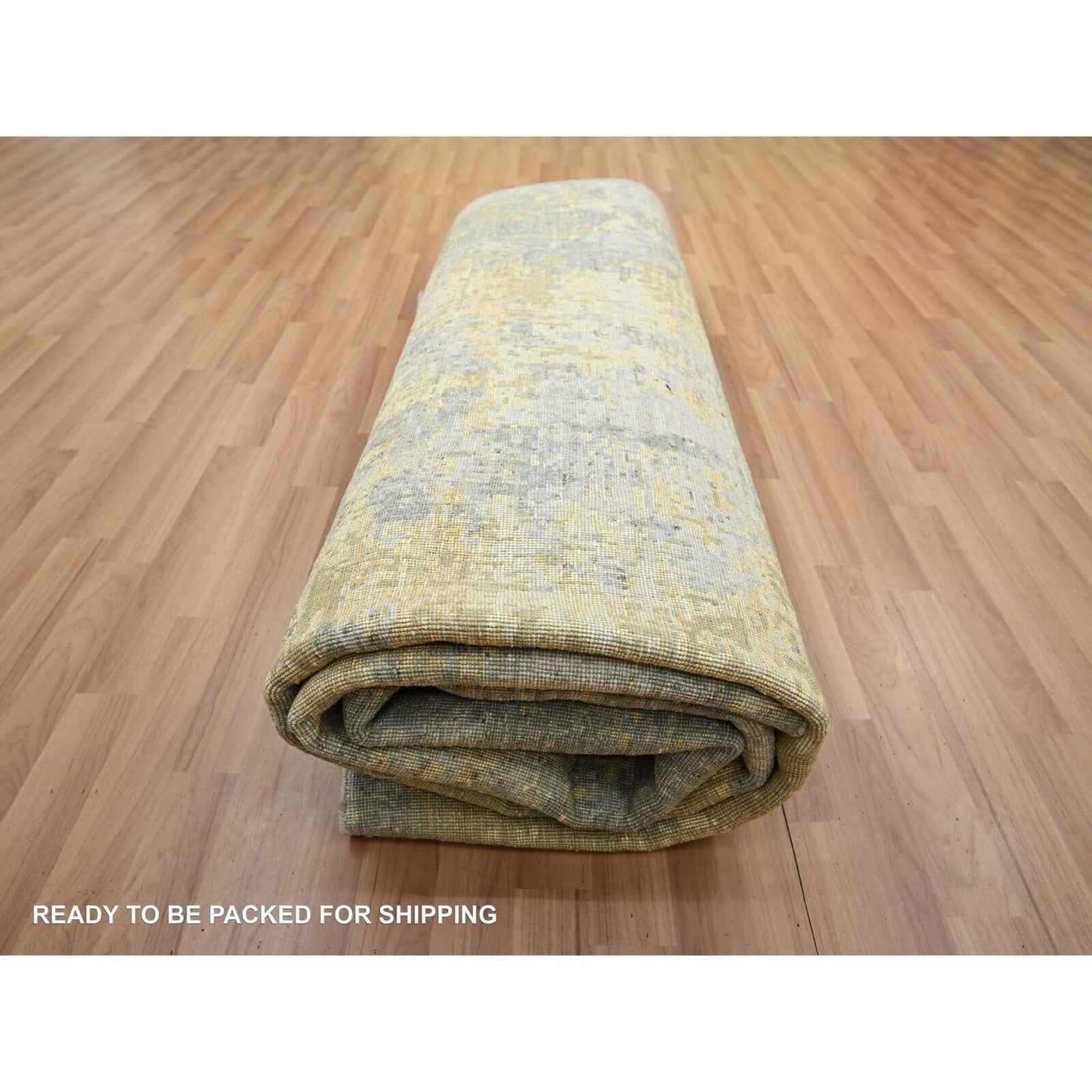 8'X10'1" Sage Green Abstract With Galaxy Design Wool Hand Knotted Rug