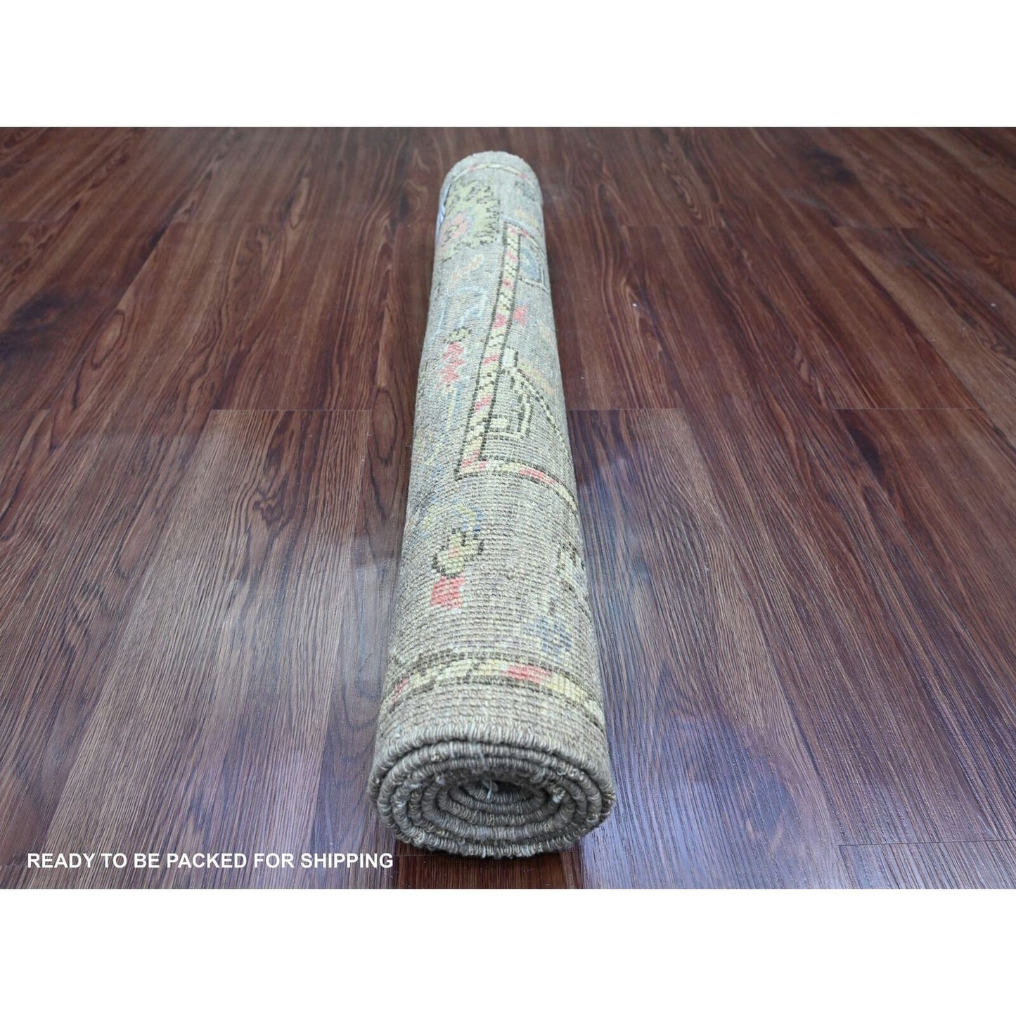 2'9"X5'10" Brown Angora Oushak Vines Design Wool Hand Knotted Runner Rug