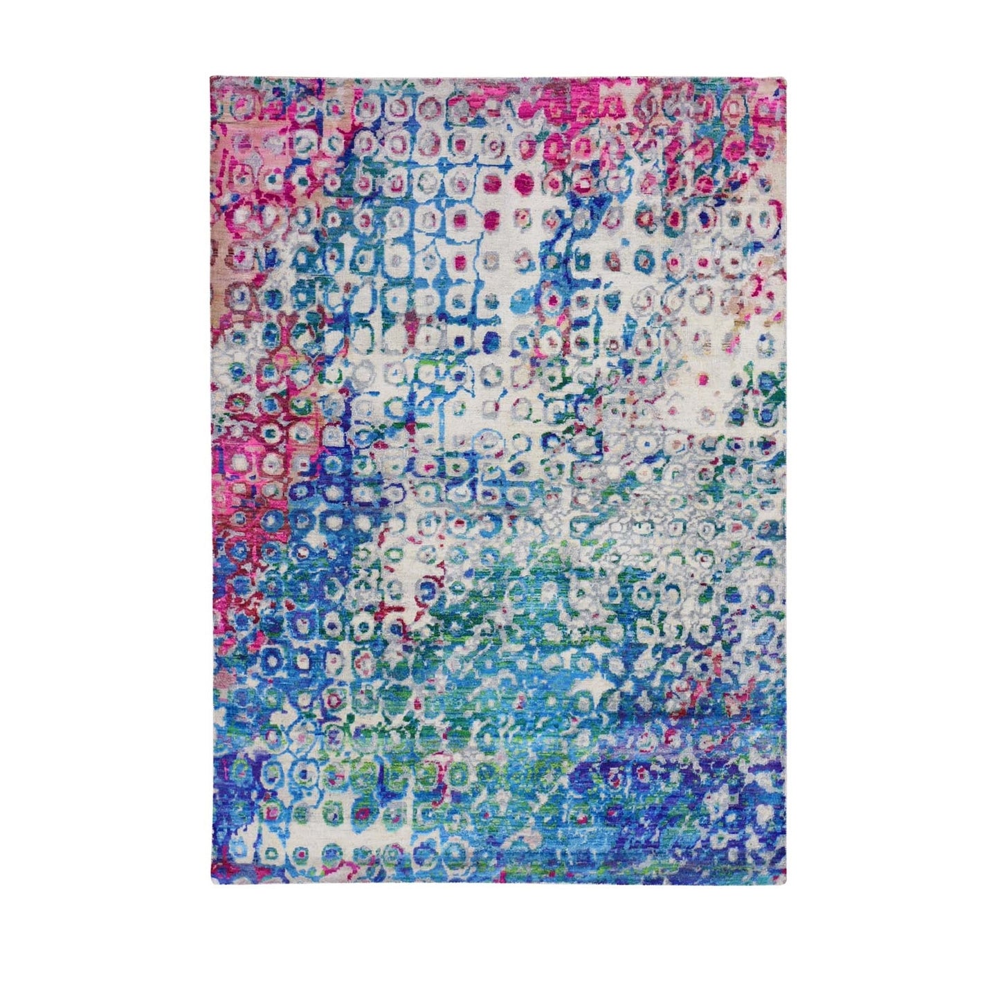 5'X7'3" The Peacock Sari Silk Colorful Hand Knotted Oriental Rug