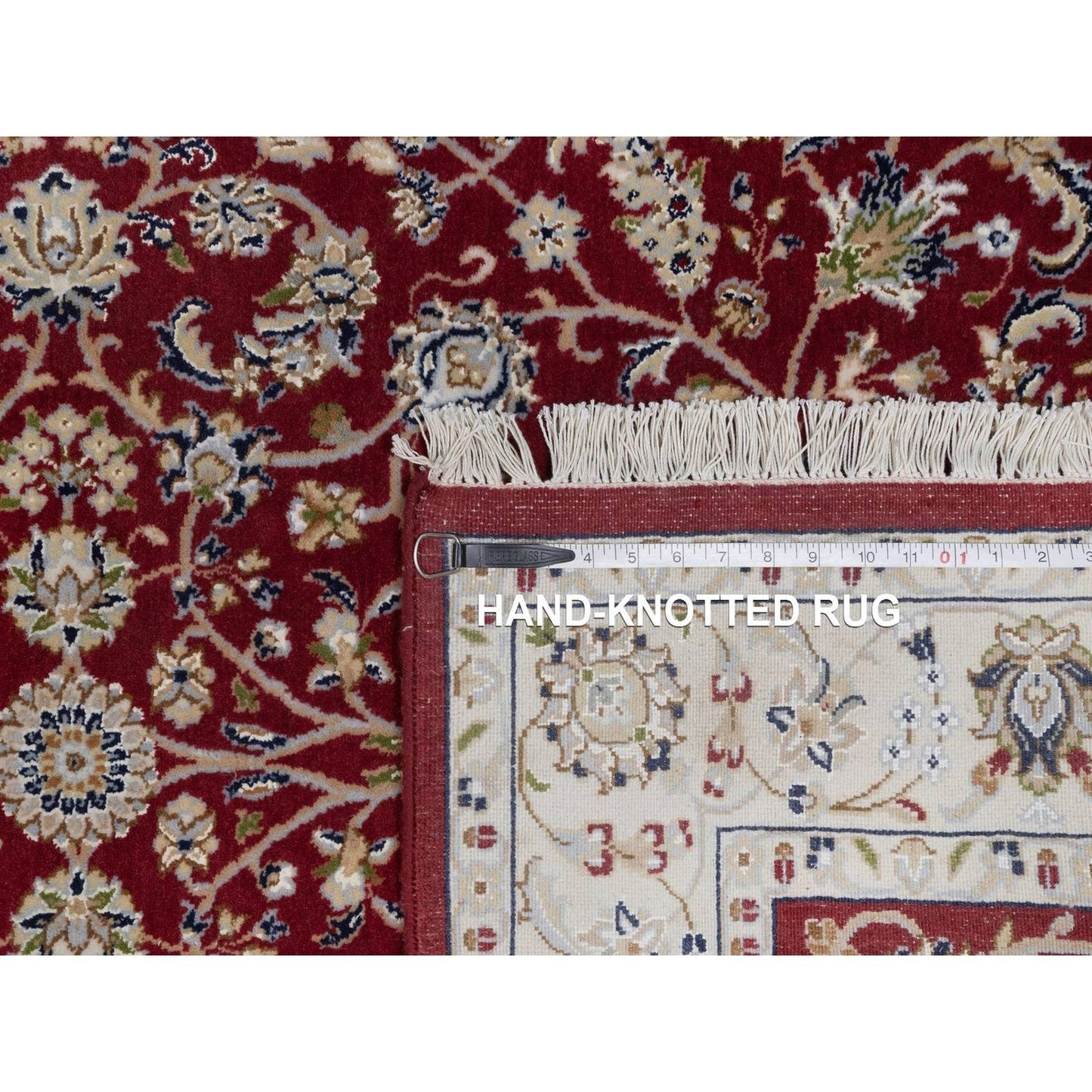 4'X6'1" Red Nain With Flower Pattern Wool And Silk Hand Knotted Rug