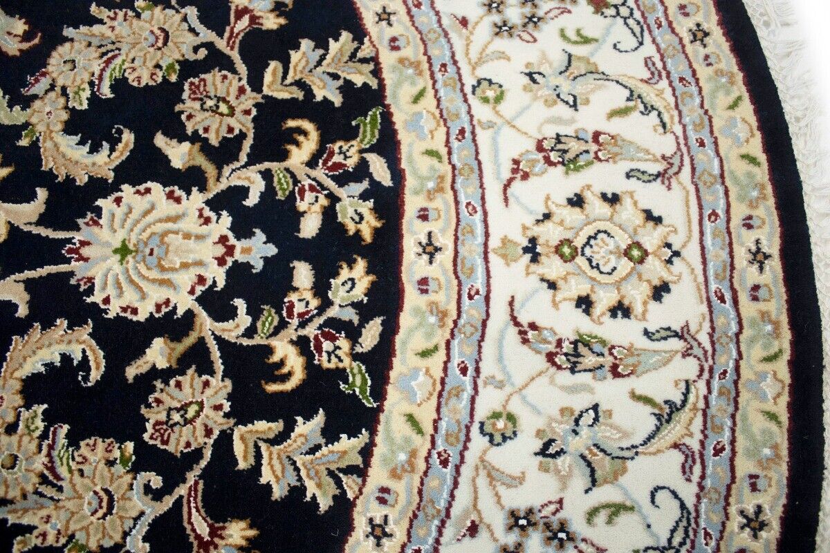 Handmade Indo-Nain Dark Navy Floral Design Round