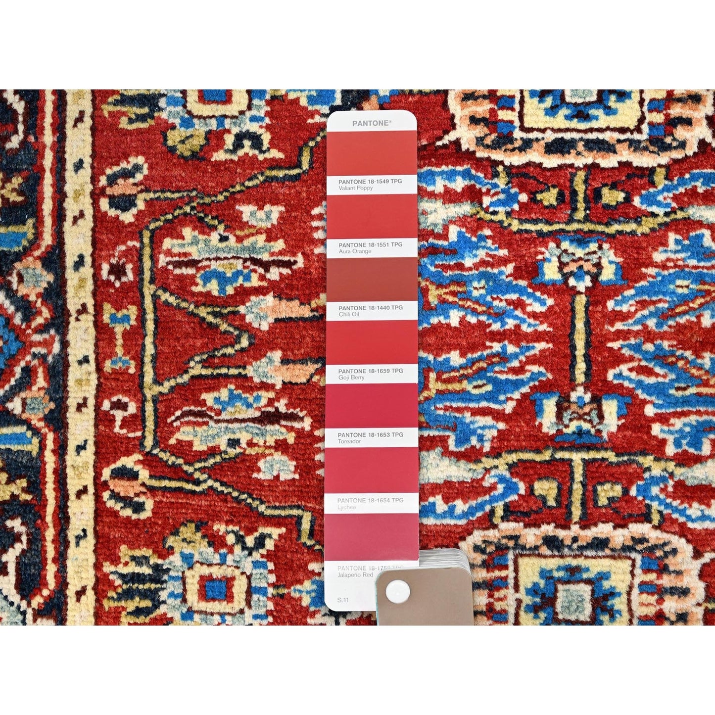 2'10"X4'7" Barn Red Seeripe Heris Design Soft Wool Hand Knotted Rug