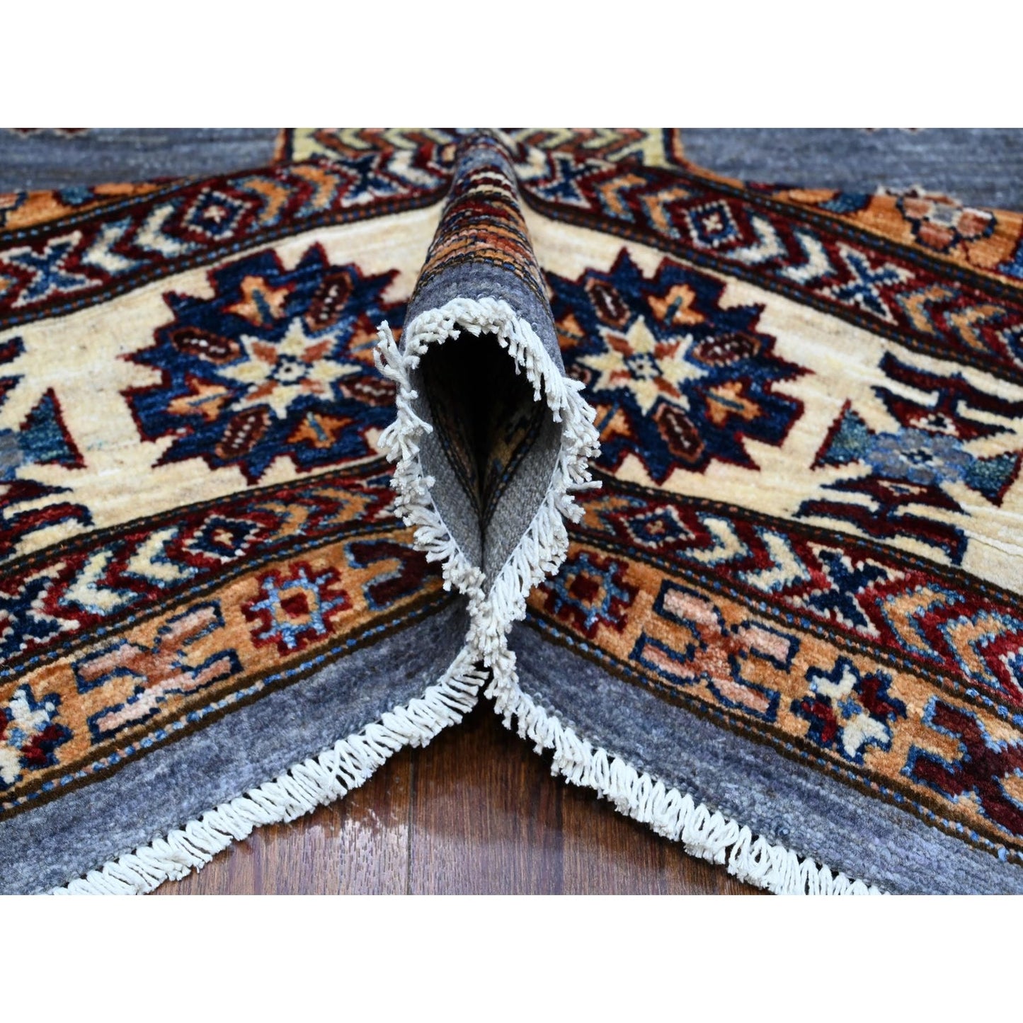 10'X10' Gray Hand Knotted Super Kazak Wool Medallions Oriental Square Rug