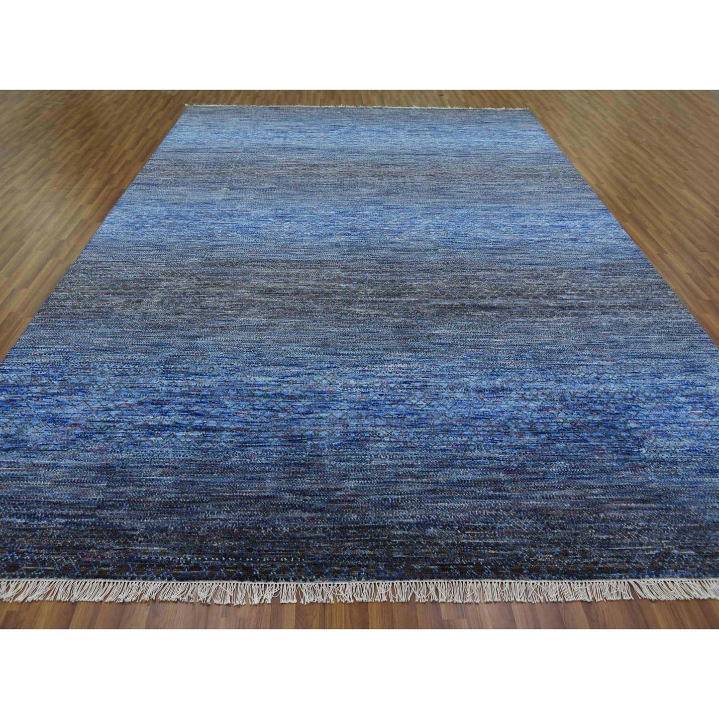 10'X14' Blue Modern Chiaroscuro Collection Pure Wool Hand Knotted Rug