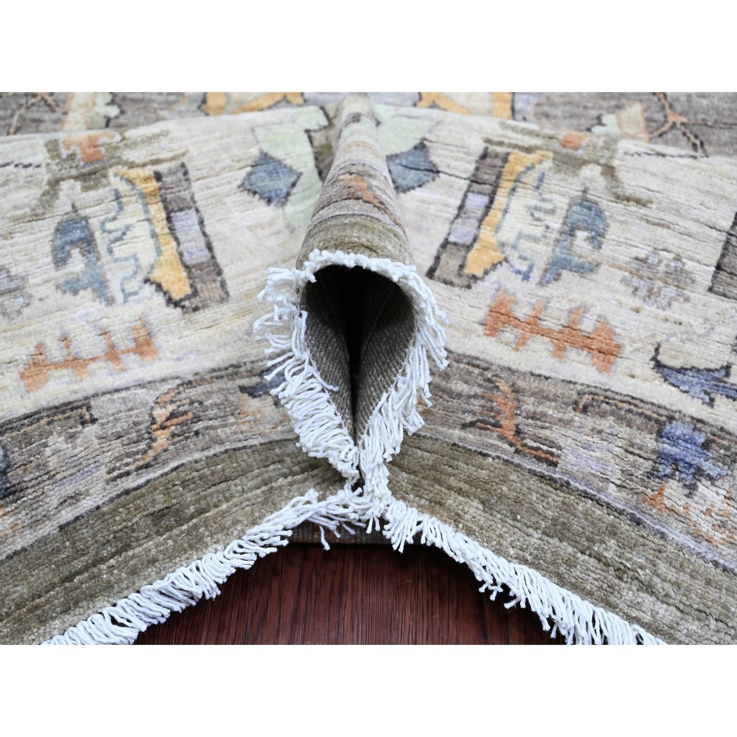 10'X13'8" Cedar Brown Seeripe Heris Revival Ghazni Wool Hand Knotted Rug