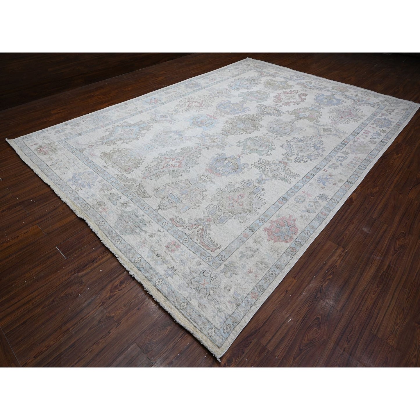 9'9"X13'10" Goose Gray Wool Weft Afghan Angora Oushak Oriental Rug