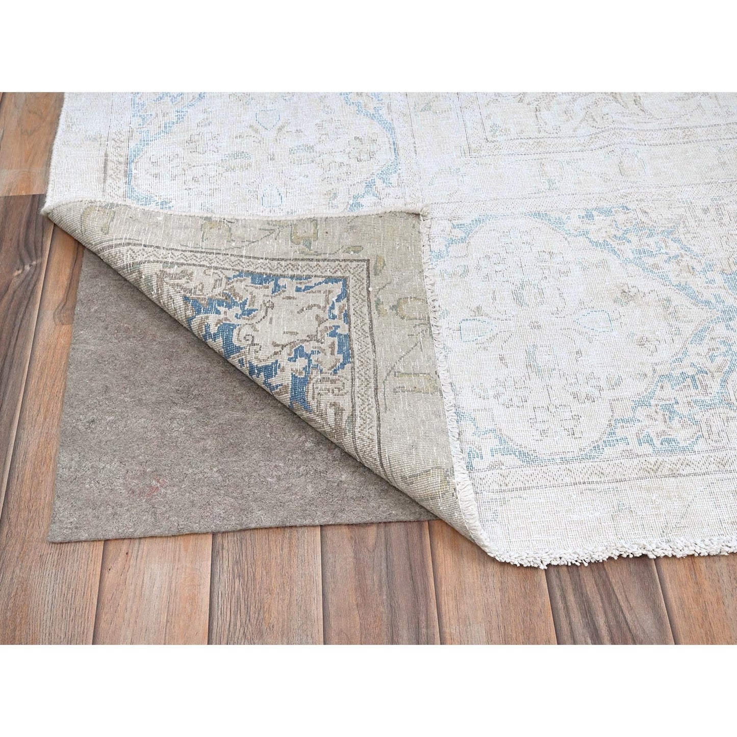 9'4"X12'3" White Pure Wool Hand Knotted Vintage Zoroastrian Karman Rug