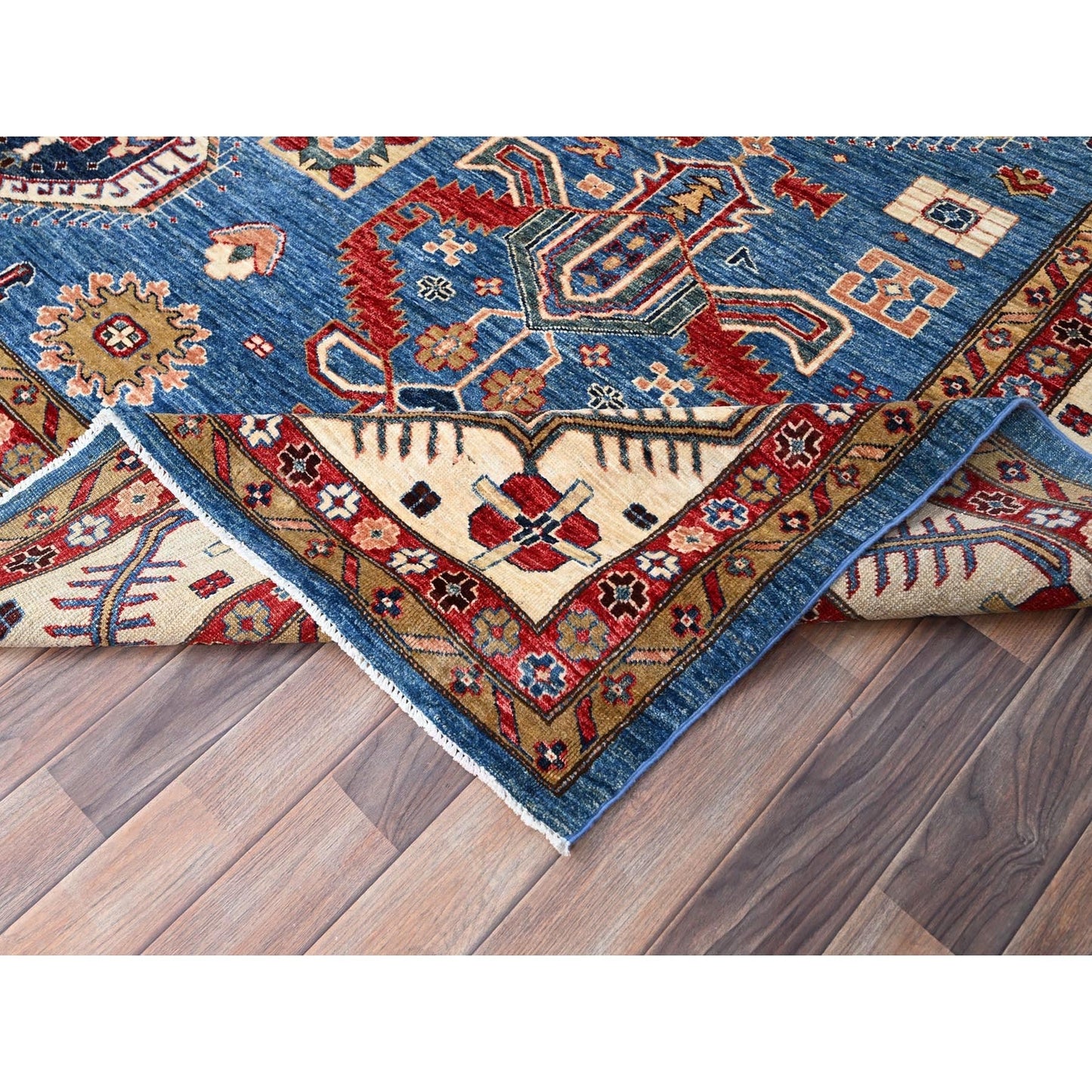 10'X13'5" Crystal Teal Blue Super Kazak Tribal Medallion Oriental Rug