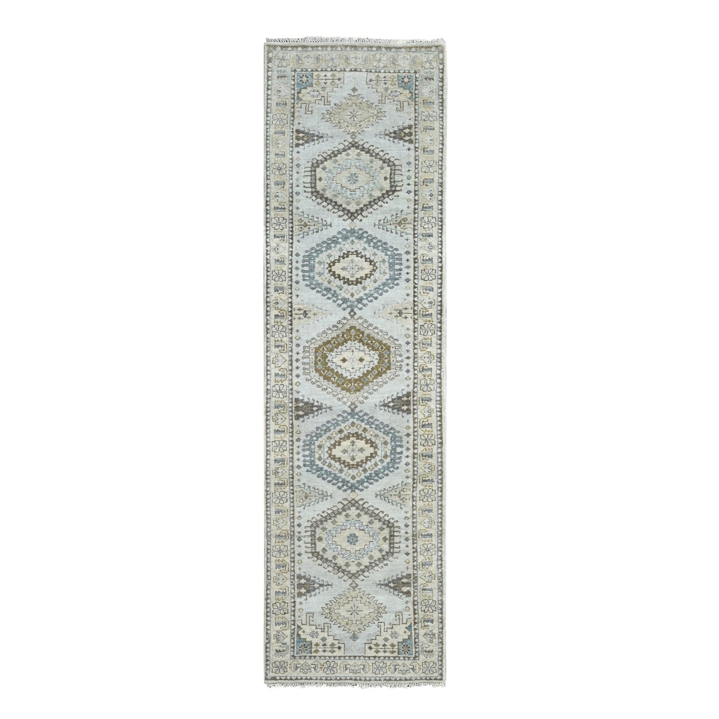 2'8"X10'1" Gray Farsian Village Geometric Wool Hand Knotted Oriental Rug