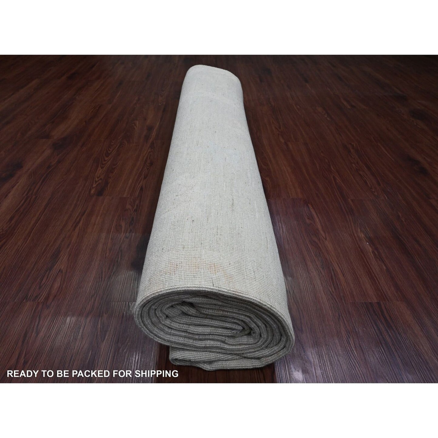 10'X13'8" Gray Afghan Angora Oushak Leaf Design Hand Knotted All Wool Rug
