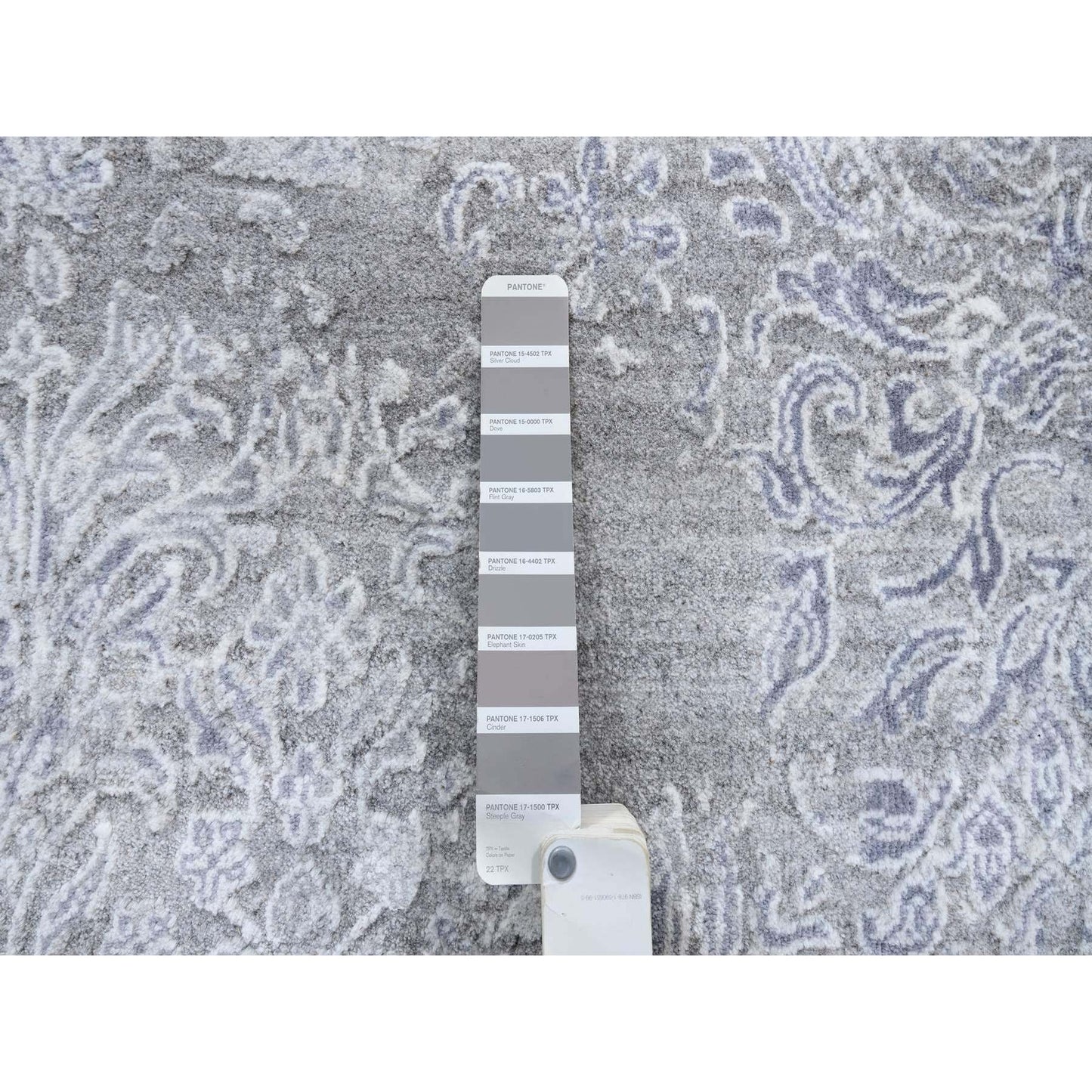 10'X13'10" Ivory Hand Knotted Damask Design Wool And Plant Based Silk Rug