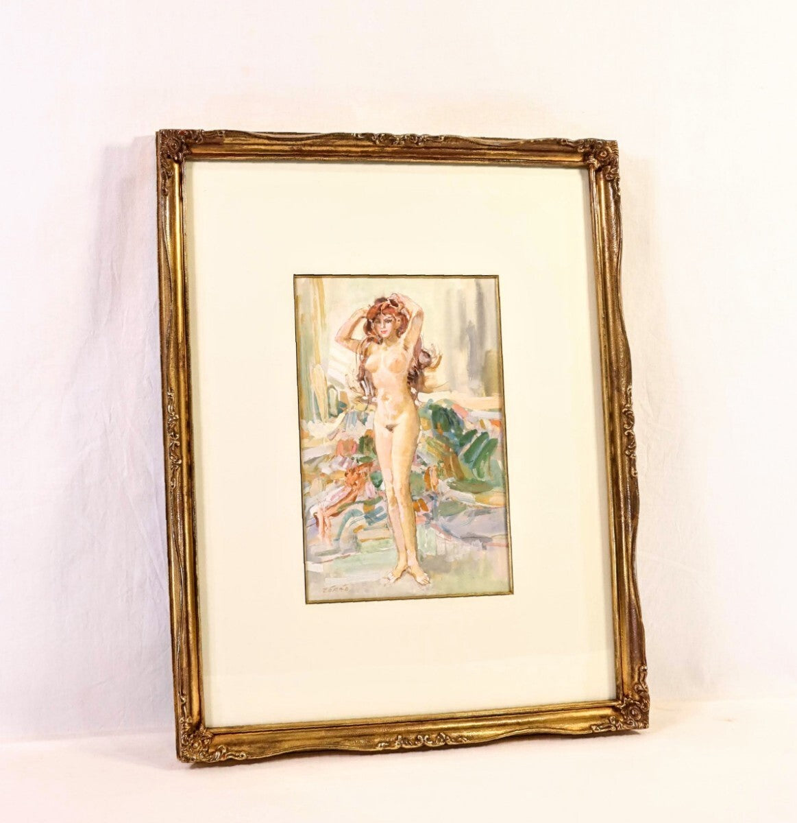 Erno Zorad "Relaxation" Signed Watercolor Nude Painting - Rare Hungary Artist