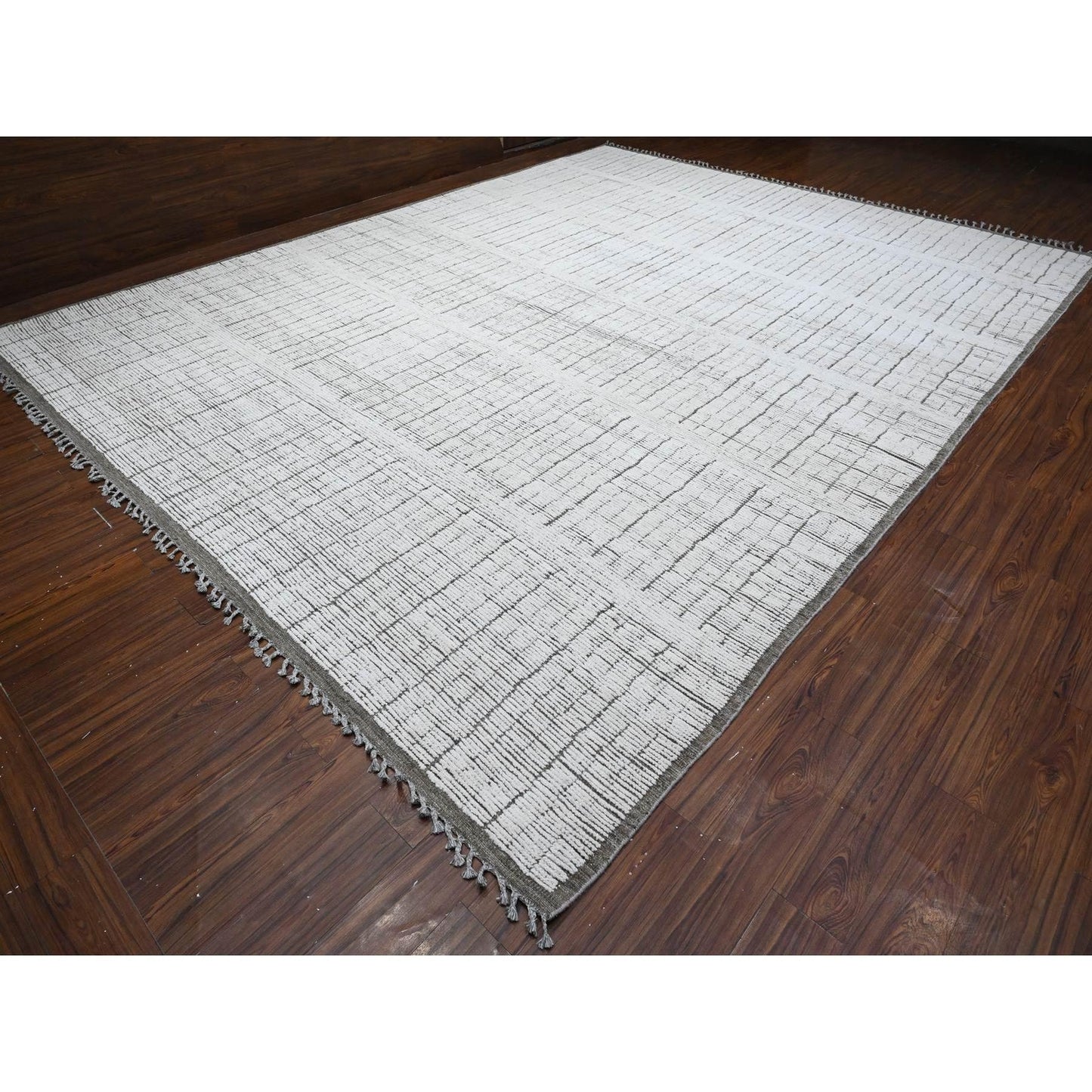 12'2"X15'9" Ivory Hand Knotted Moroccan Weave Wool Oversized Oriental Rug