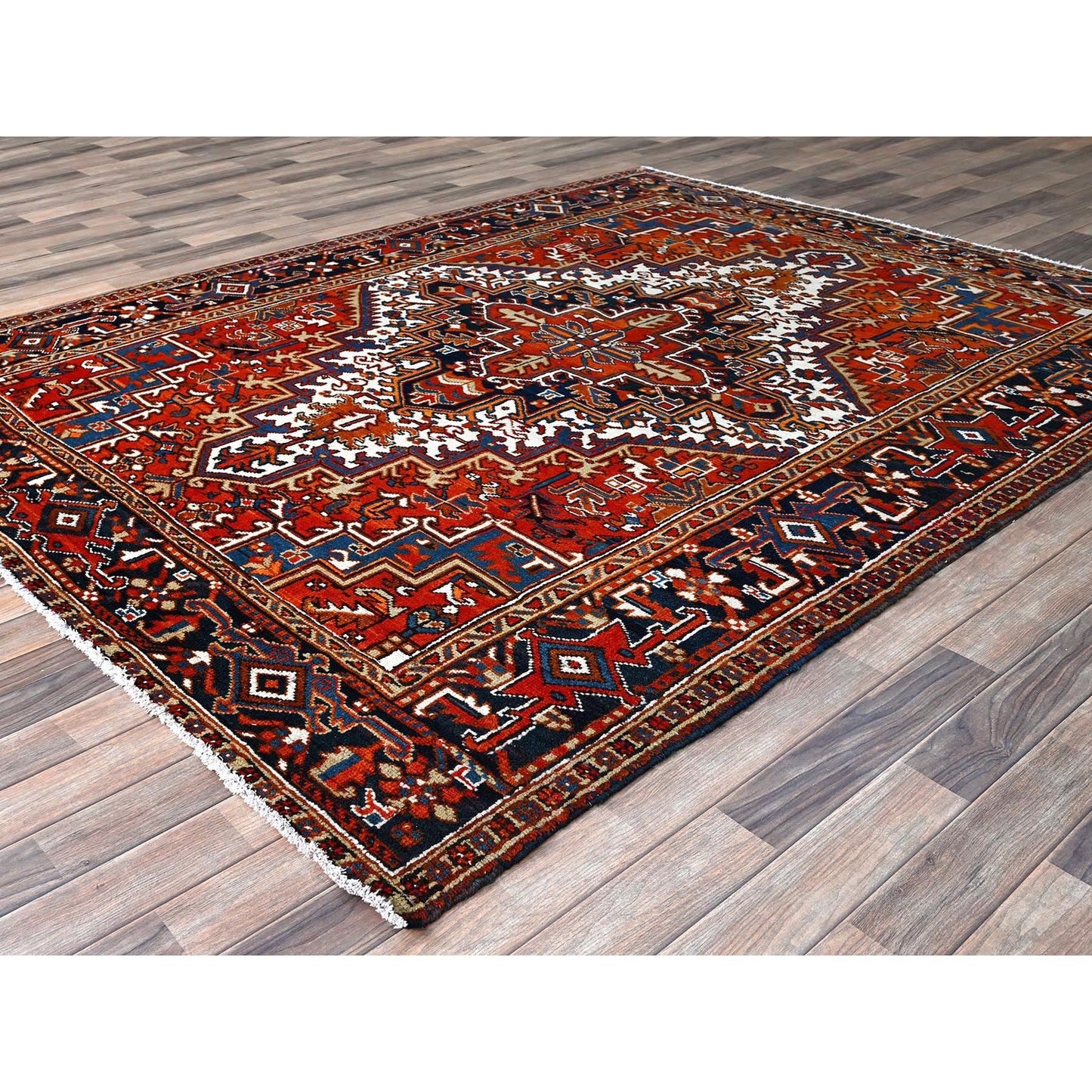 6'10"X8'10" Chili Red Vintage Zoroastrian Heris Pure Wool Hand Knotted Rug