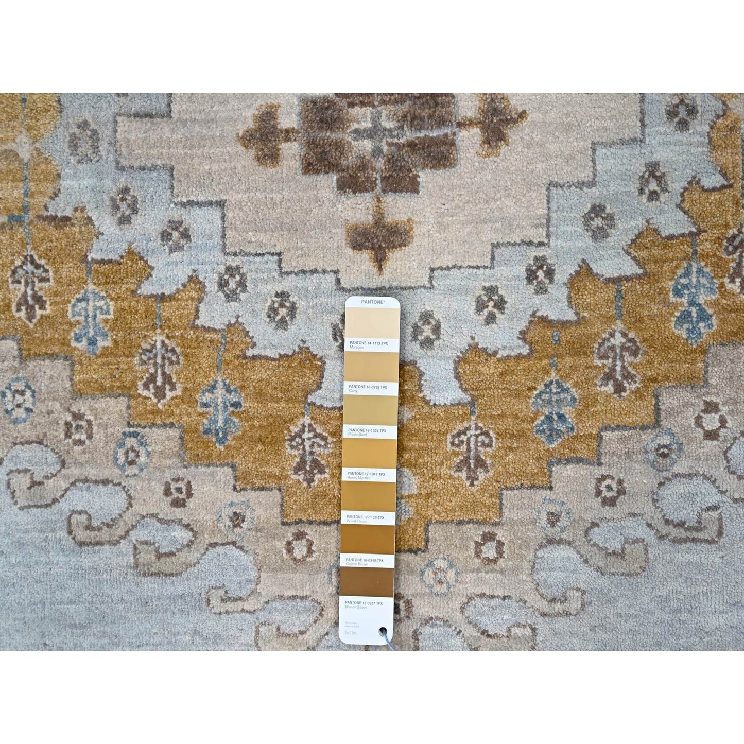 10'X14' Lazy Gray Hand Knotted Zoroastrian Village Inspired Geometric Rug