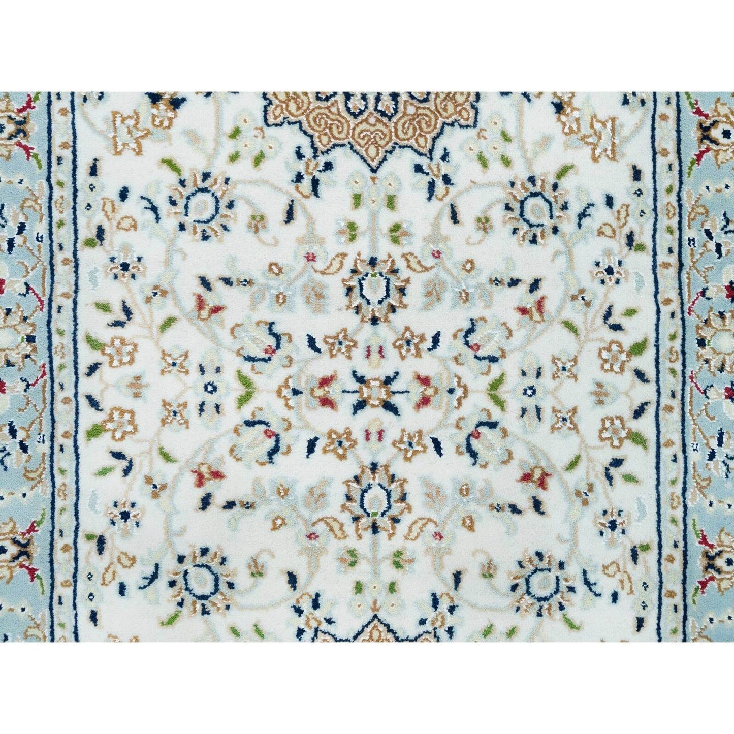 2'8"X13' White Hand Knotted Nain Design 250 Kpsi Organic Wool Runner Rug
