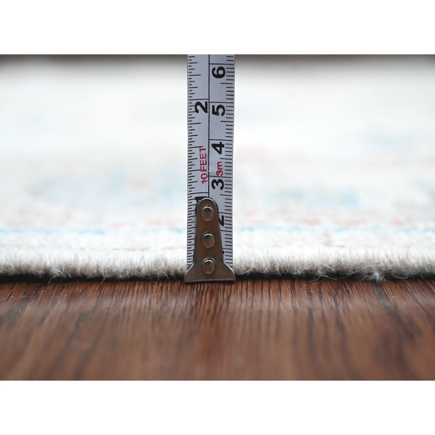 2'10"X7'9" White Hand Knotted Angora Oushak Floral Design Wool Runner Rug