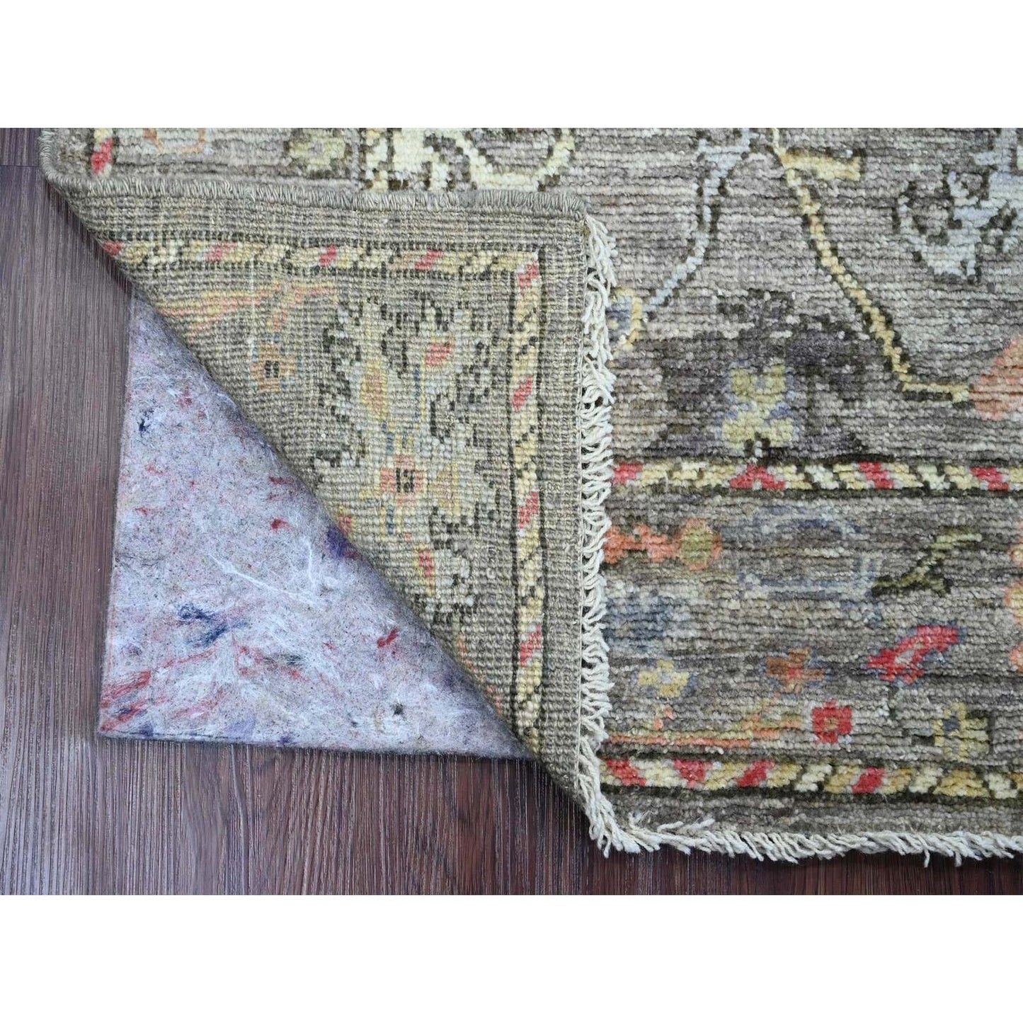 2'8"X5'9" Brown Angora Oushak Floral Pattern Hand Knotted Wool Runner Rug