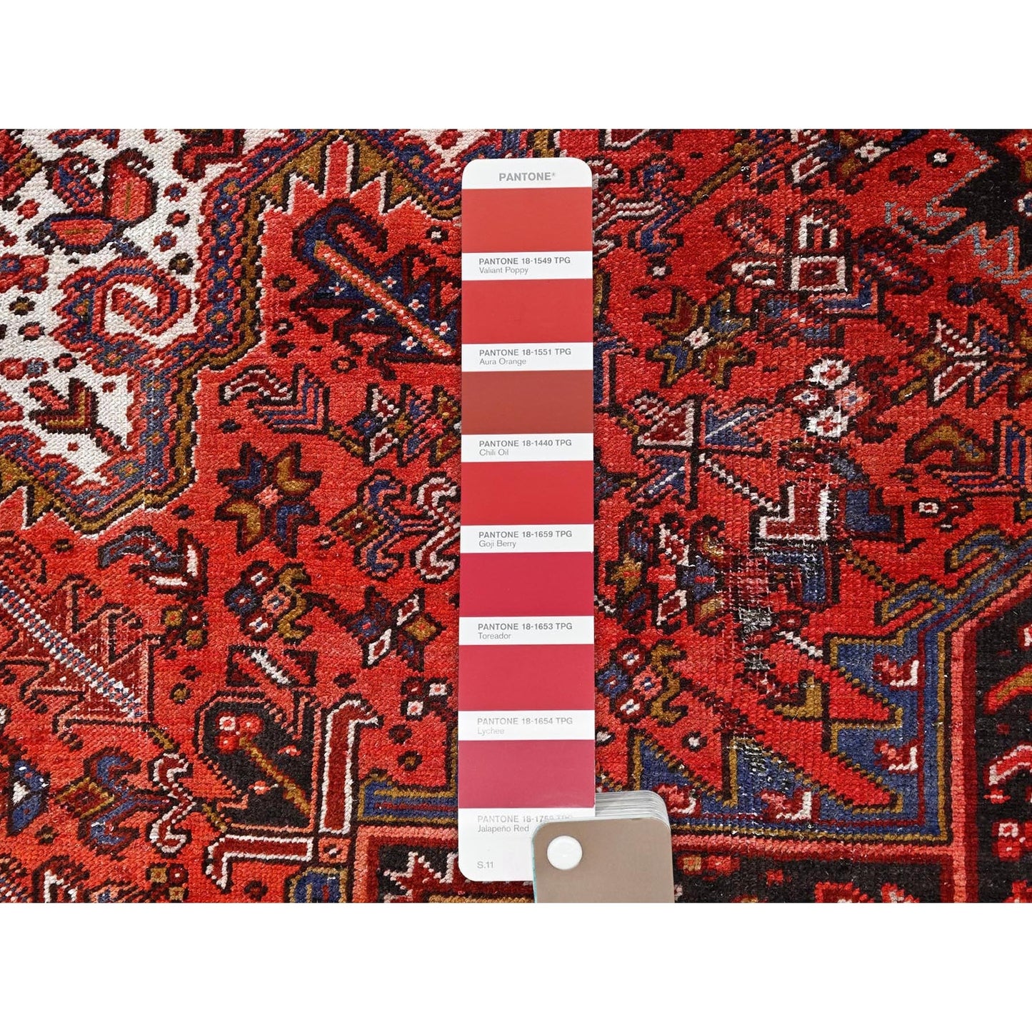10'X13'2" Red Pure Wool Hand Knotted Semi Antique Zoroastrian Heris Rug