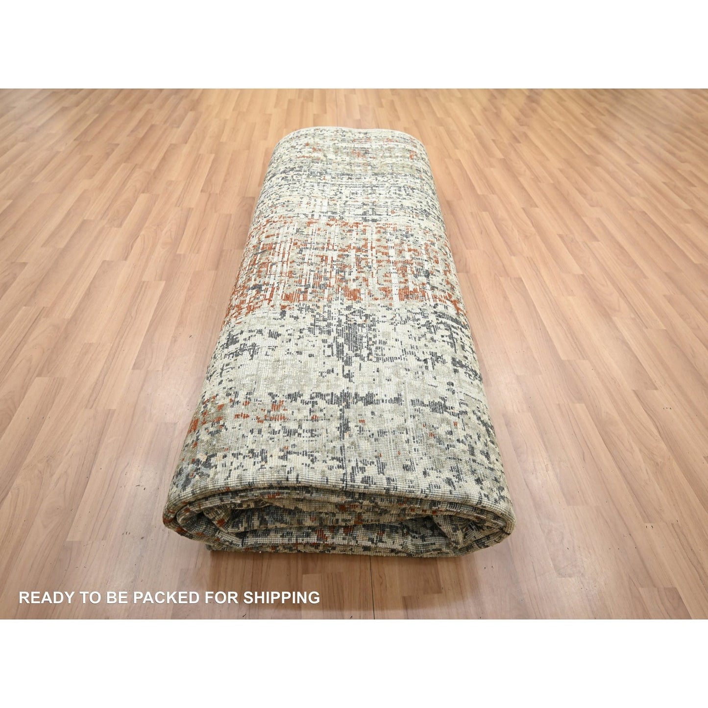9'X12'3" Rust Red Abstract Design Pure Wool Hand Knotted Oriental Rug