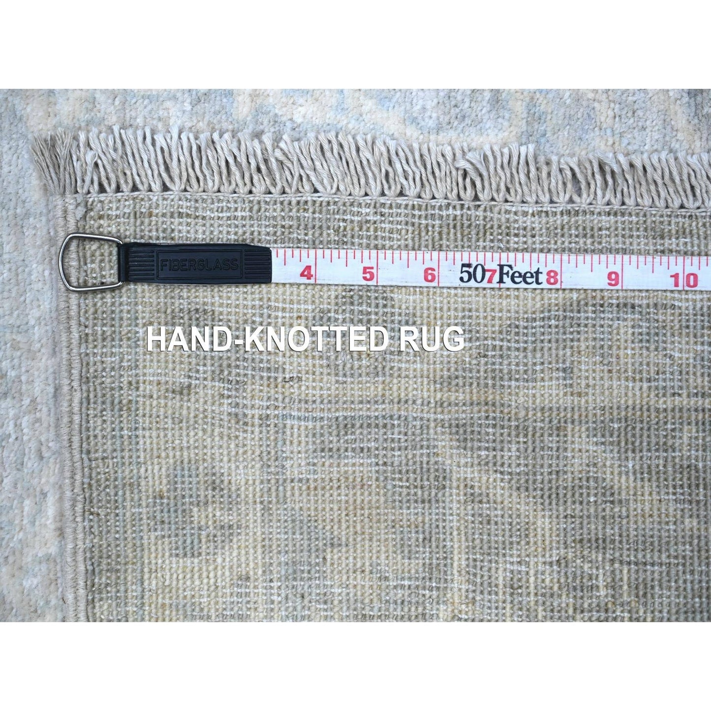 2'6"X11'7" Gray White Wash Peshawar Hand Knotted 100% Wool Runner Rug