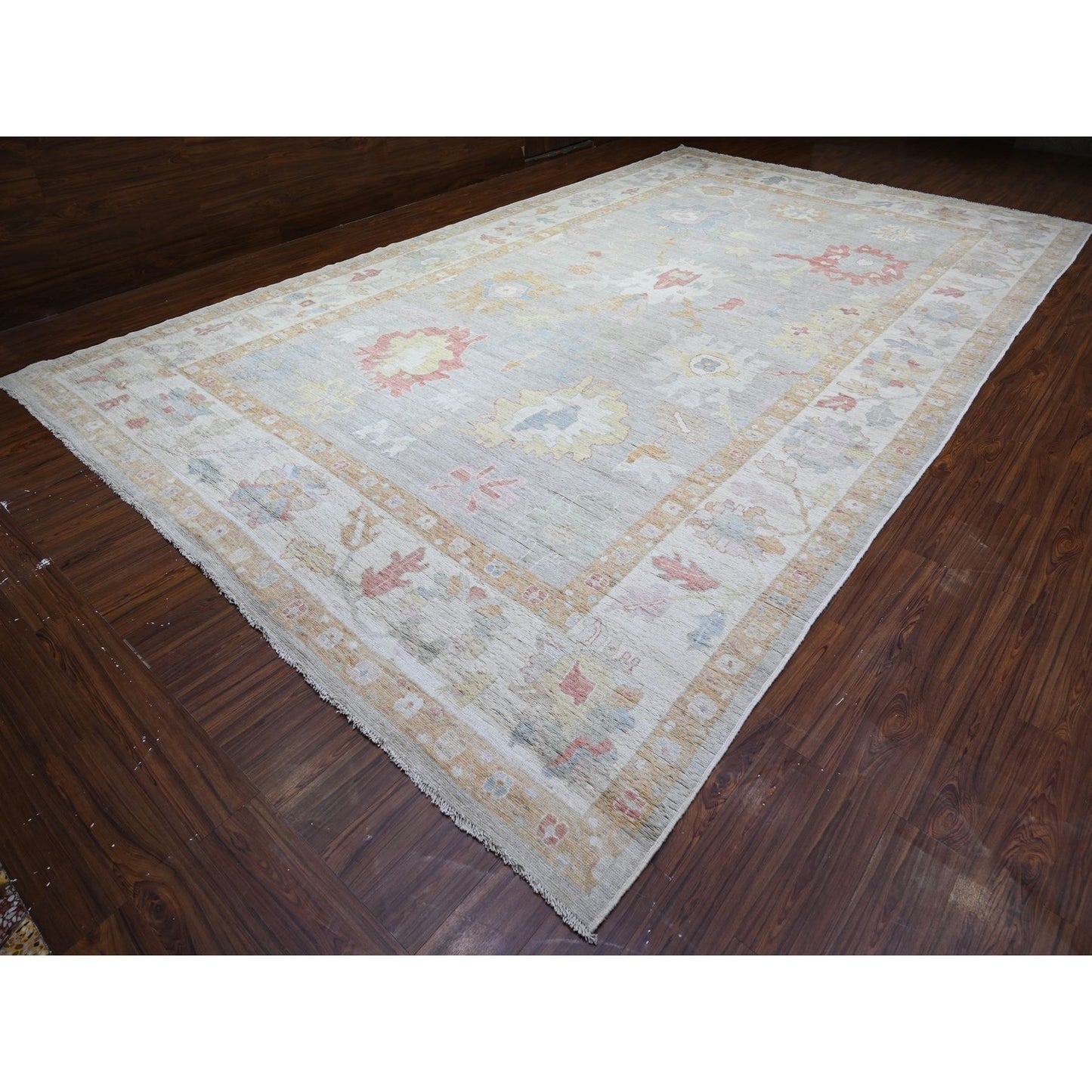 11'X18' Gray Angora Oushak Colors Wool Hand Knotted Oversized Rug