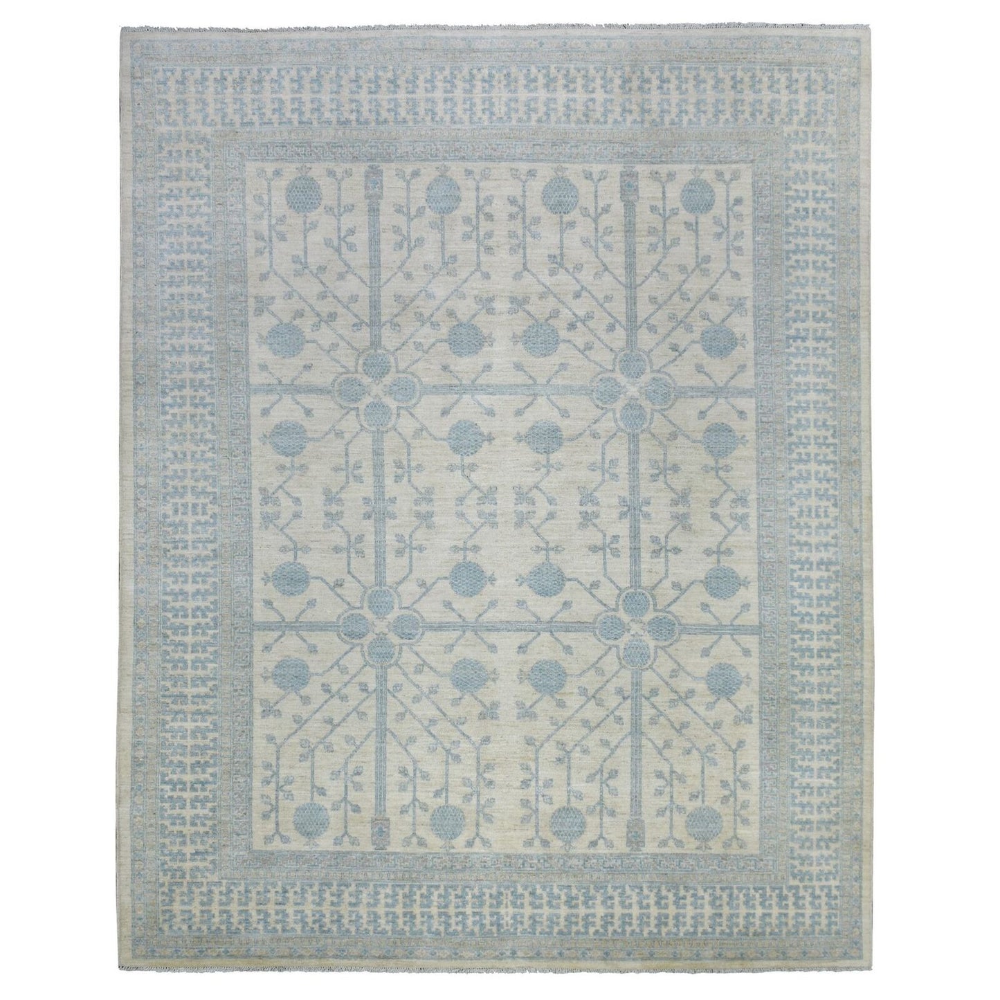 9'X11' Ivory Milk Wash Peshawar, Hand Knotted Pure Wool Natural Dyes, Rug