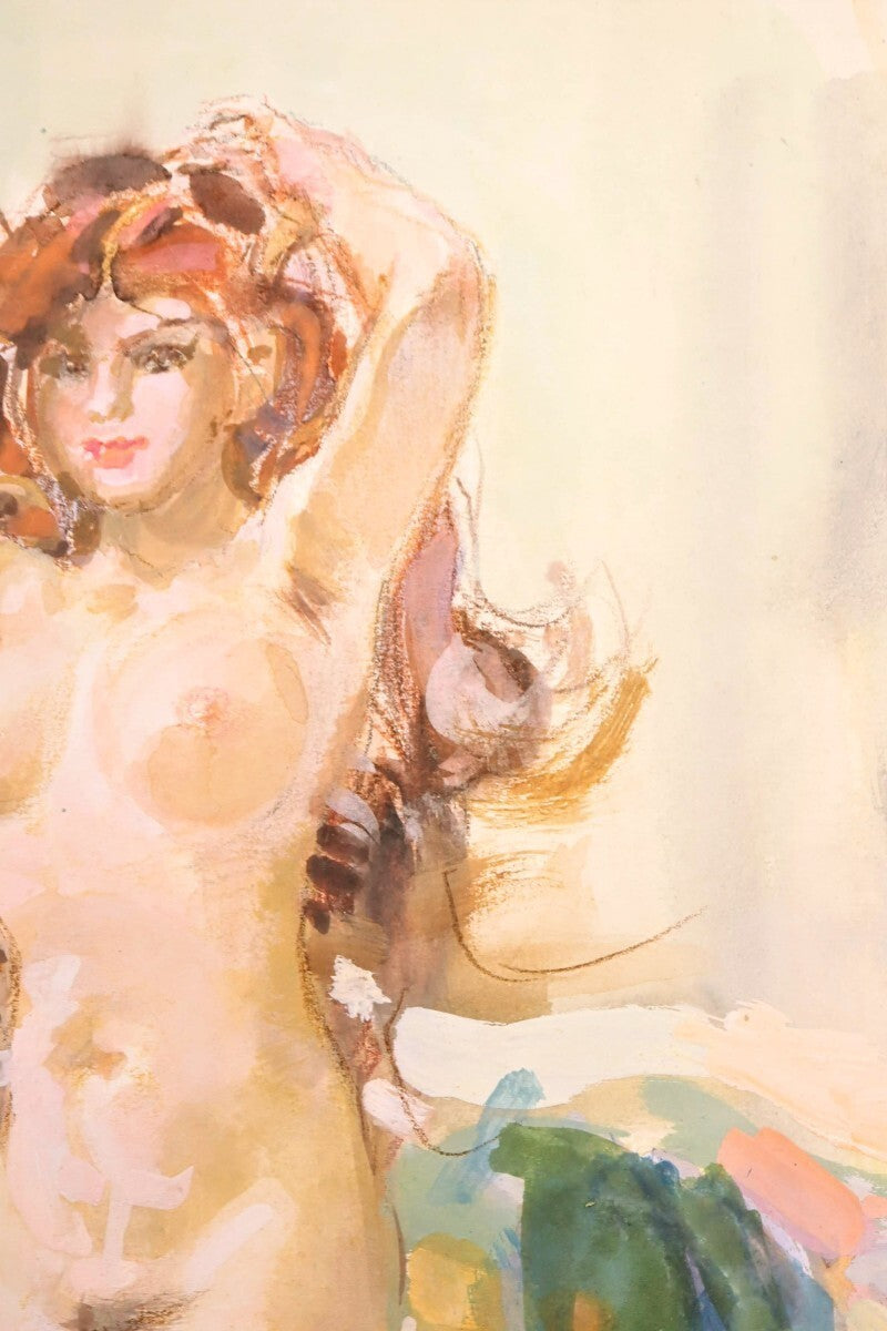 Erno Zorad "Relaxation" Signed Watercolor Nude Painting - Rare Hungary Artist