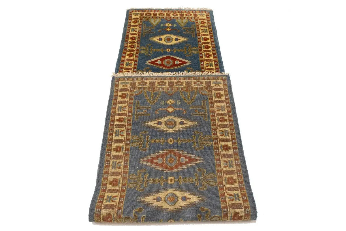 Vintage Style Geometric Kazak Runner Rug Oriental