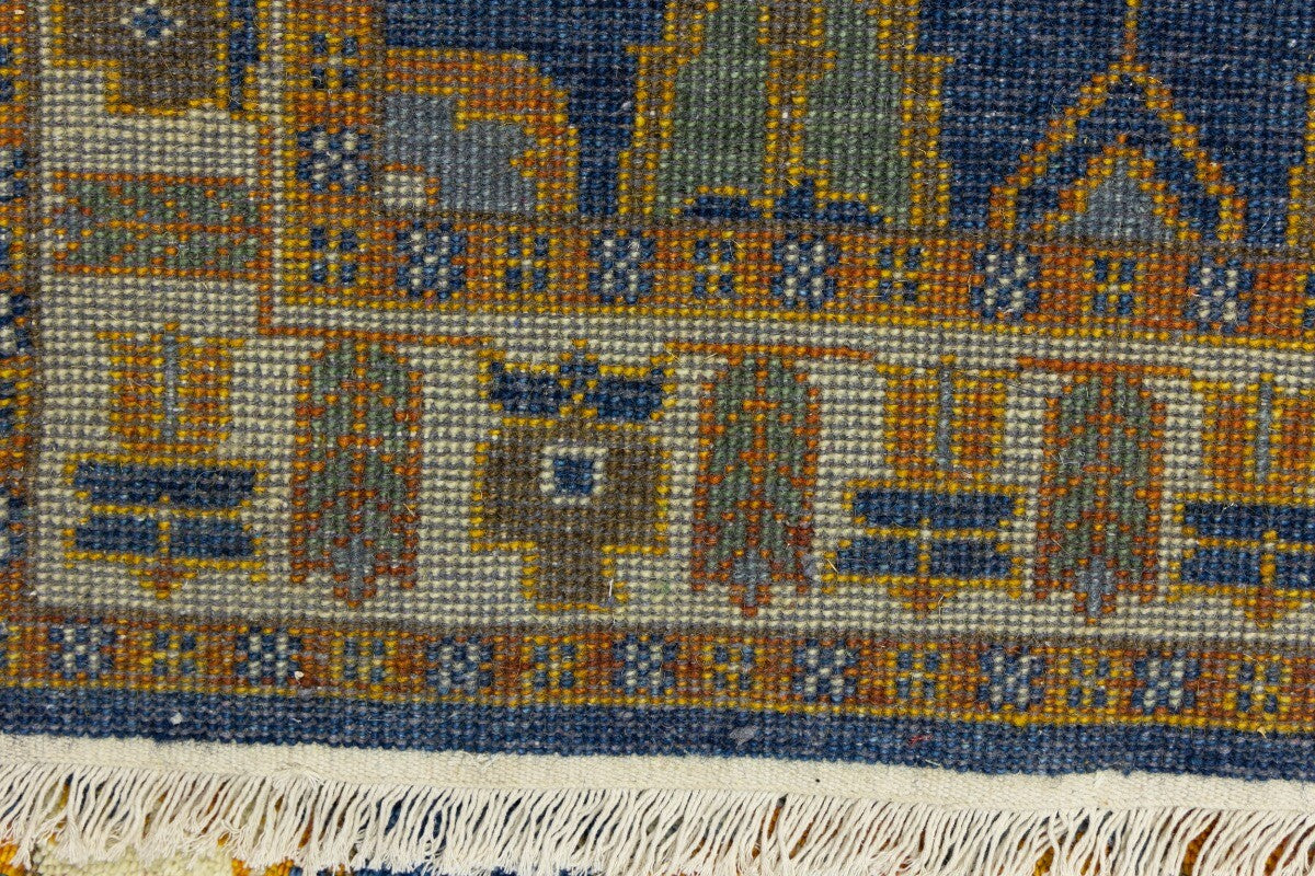 Vintage Style Blue Geometric Kazak Runner Rug
