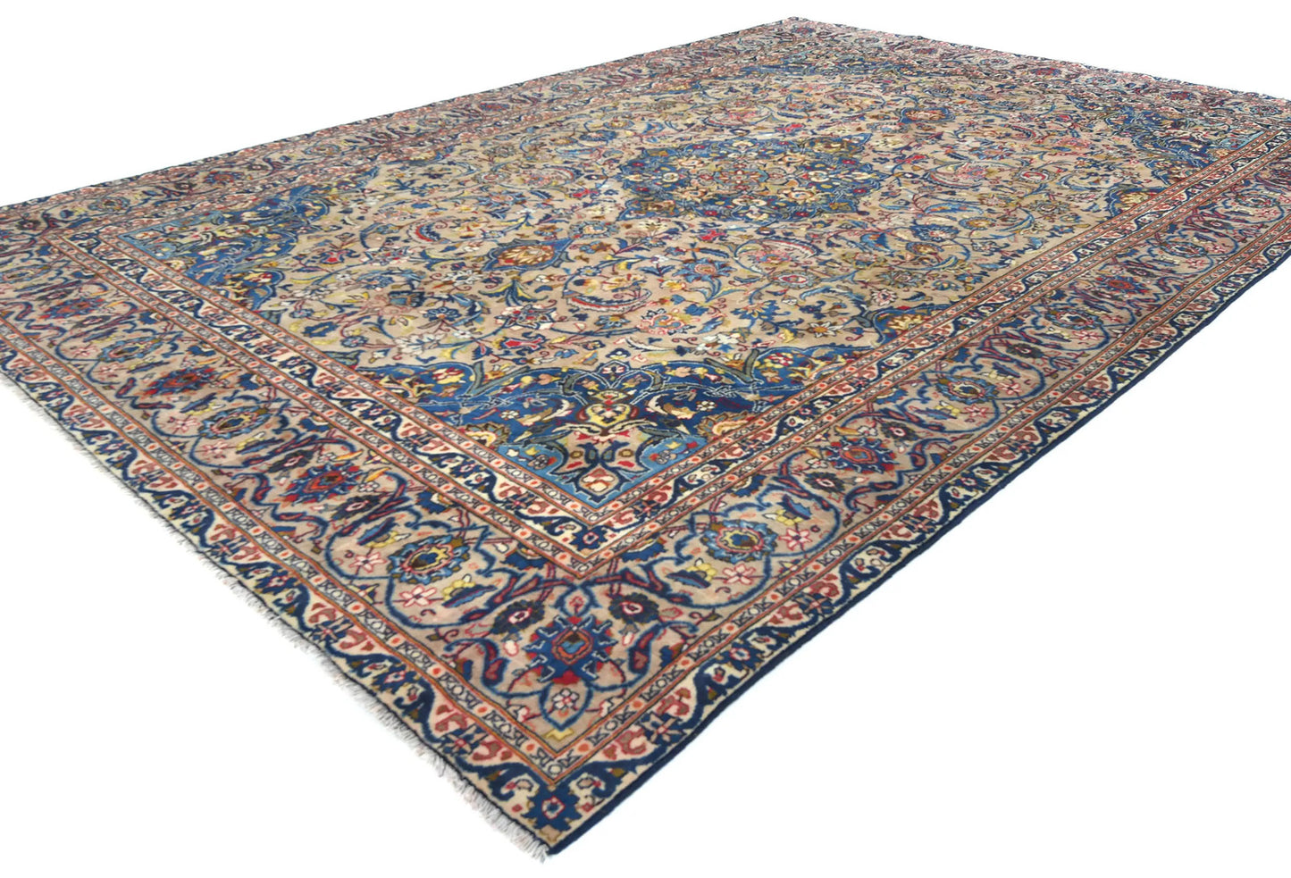 Vintage Handmade Beige Oriental Rug Floral Design