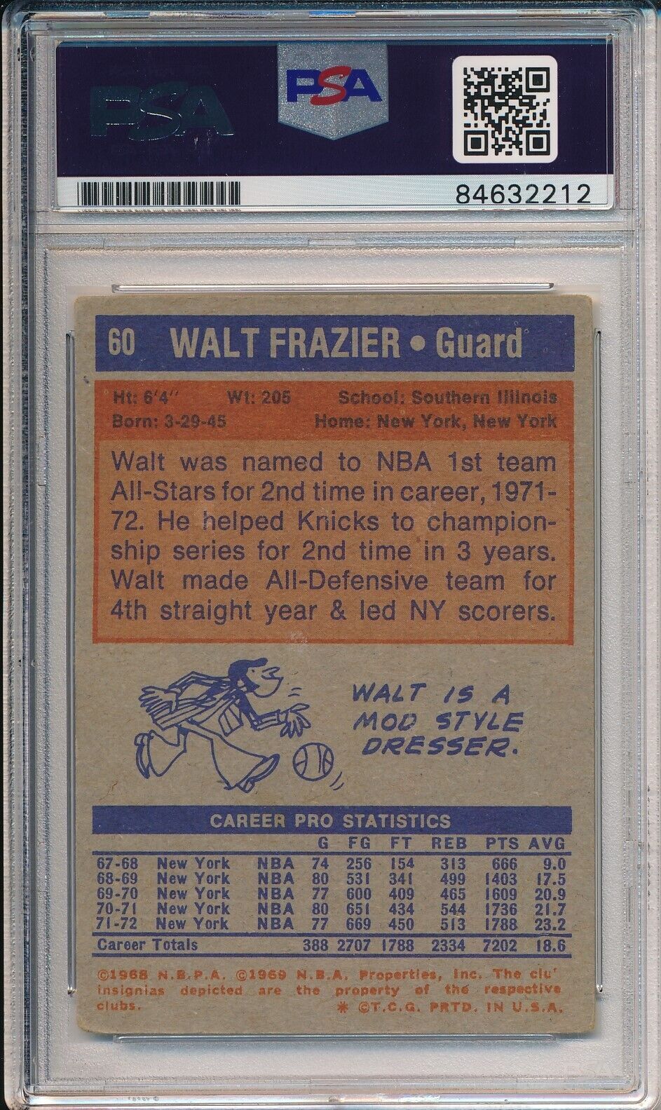 1972-73 Topps Walt Frazier Hof #60 Card Signed Knicks Psa/Dna 170657