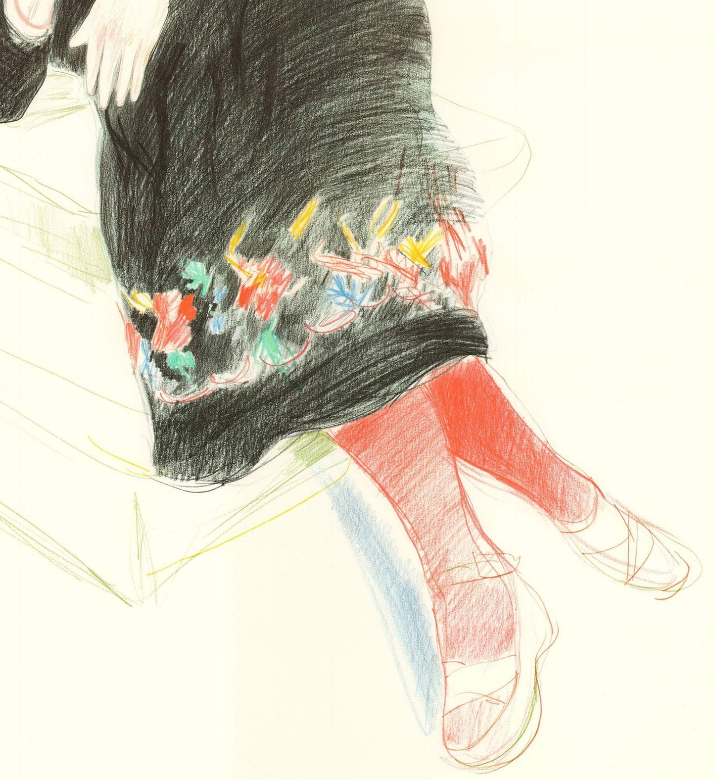 David Hockney Portrait Of Celia In A Black Dress With Colored Border " L