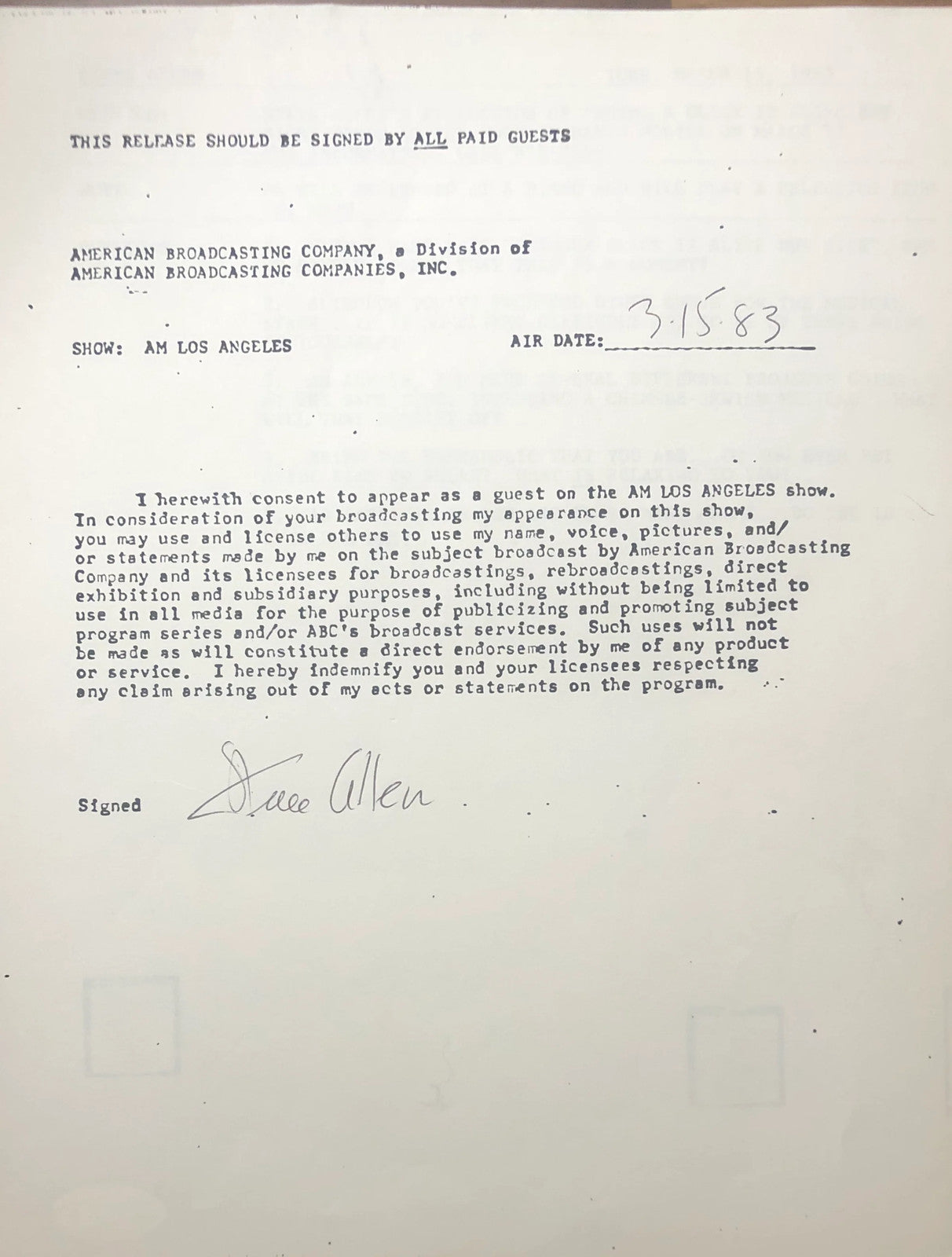 Steve Allen Autographed Contract (Jsa)