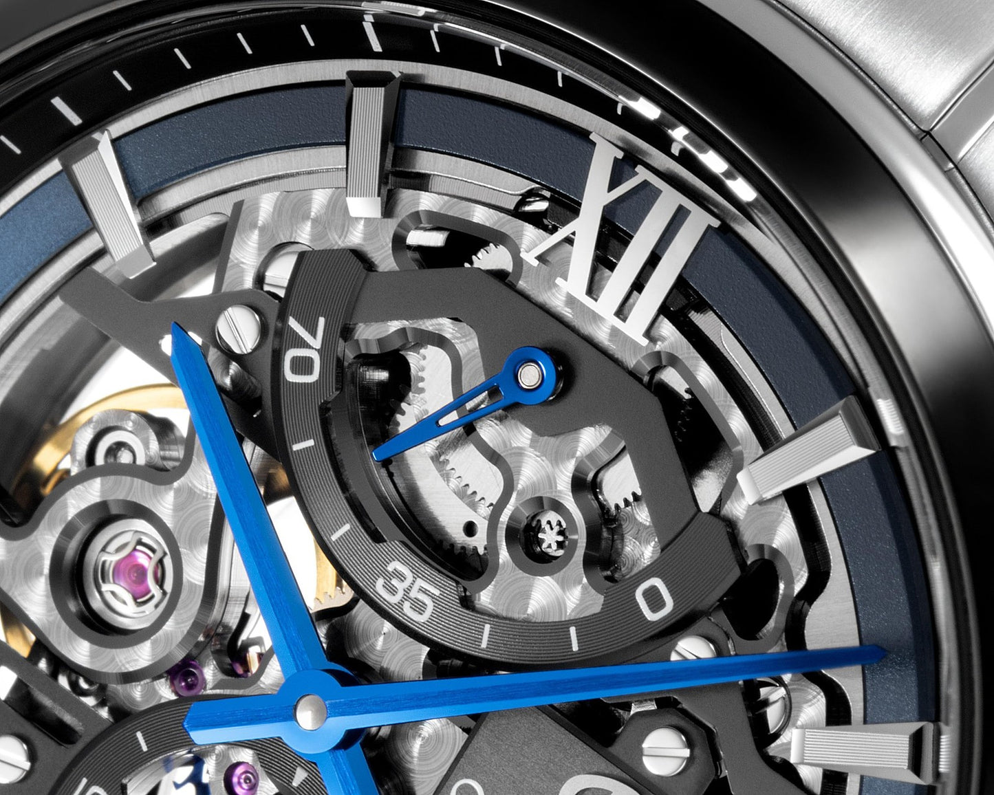 Unused Orient Star Skeleton Rk-Az0103L Blue Hand-Wound Unisex Watch In Box