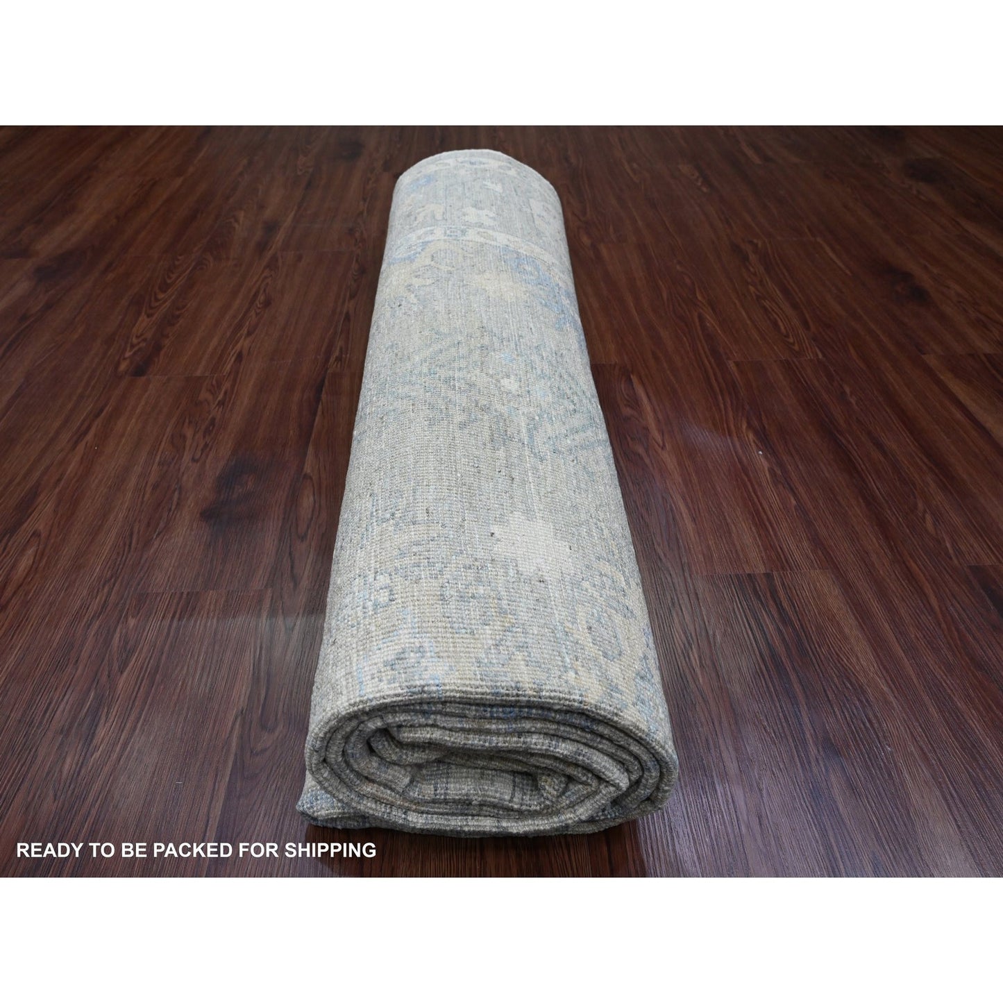 8'X9'7" Gray Afghan Angora Oushak Leaf Pattern Hand Knotted Pure Wool Rug