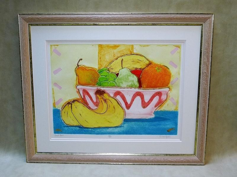 Mark Spain Hand Signed Etching "Fruit Bowl" Embossed Gold Leaf Limited Ed 42/250