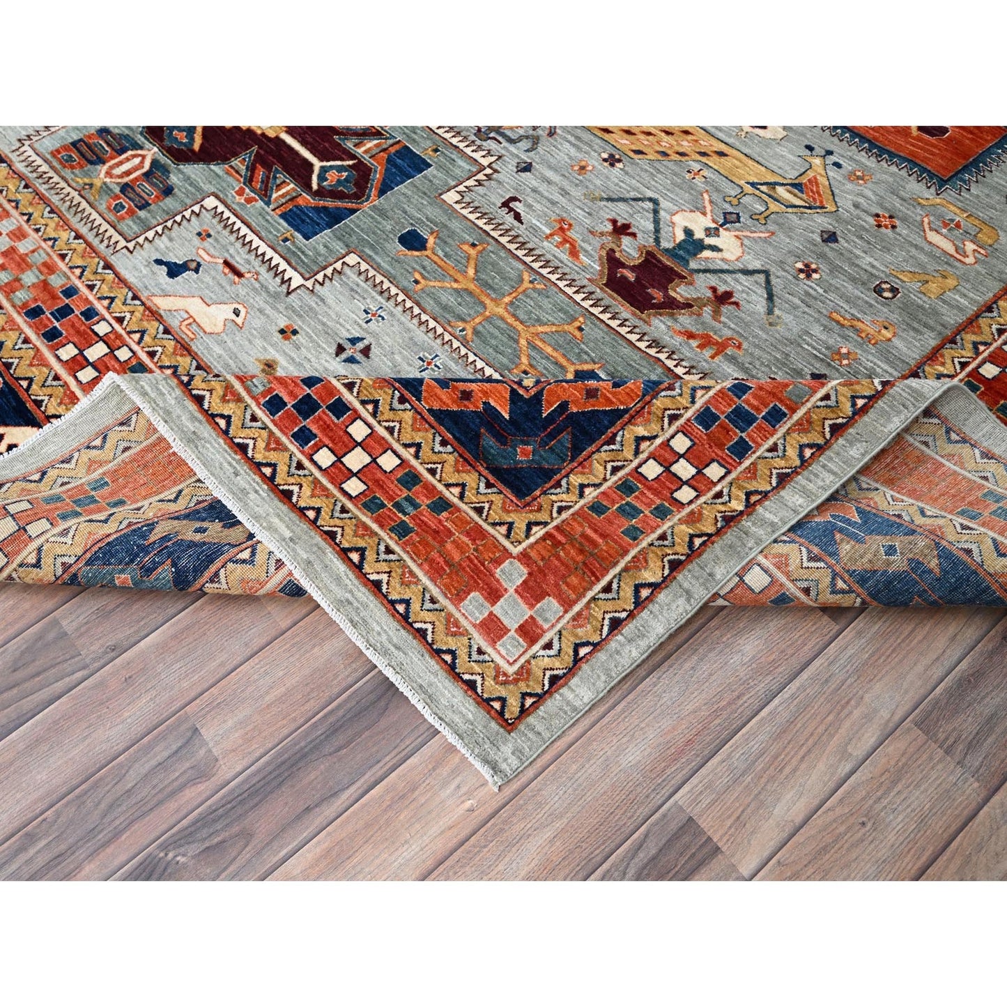 10'X10' Krypton Gray Caucasian Design Hand Knotted 200 Kpsi Wool Rug