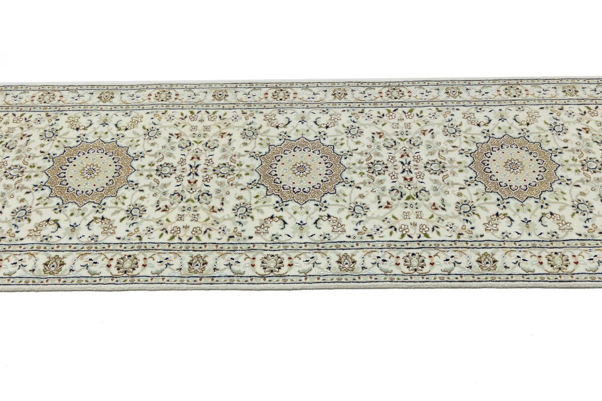Handmade Indo-Nain Floral Medallion Runner Rug