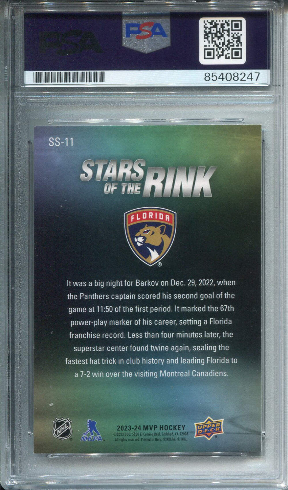 Aleksander Barkov Autographed Upper Deck Card Psa Authentic Auto