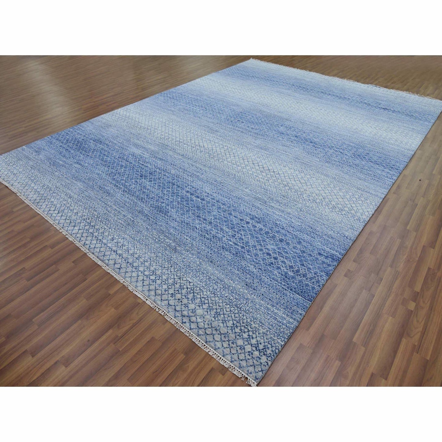 10'X14'1" Blue Modern Chiaroscuro Collection Pure Wool Hand Knotted Rug