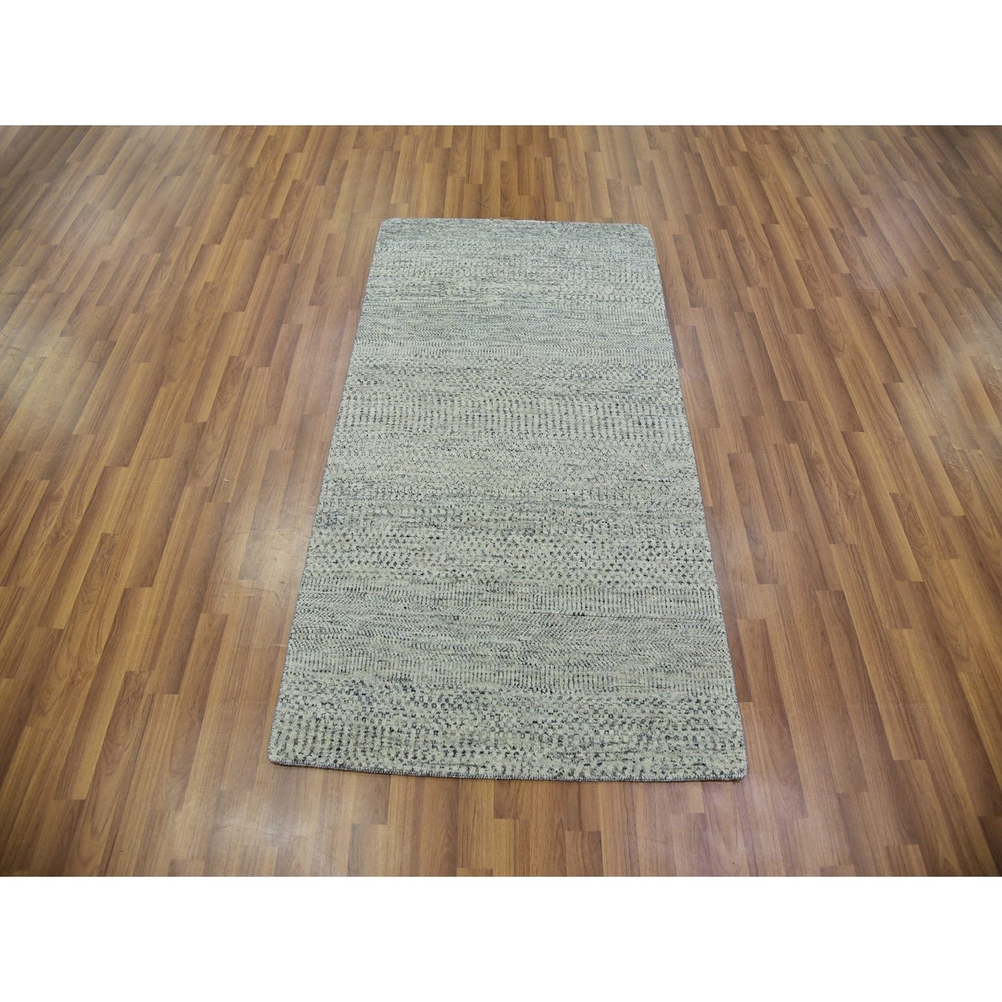 3'1"X5'7" Stone Gray Undyed Wool Grass Design Hand Knotted Oriental Rug