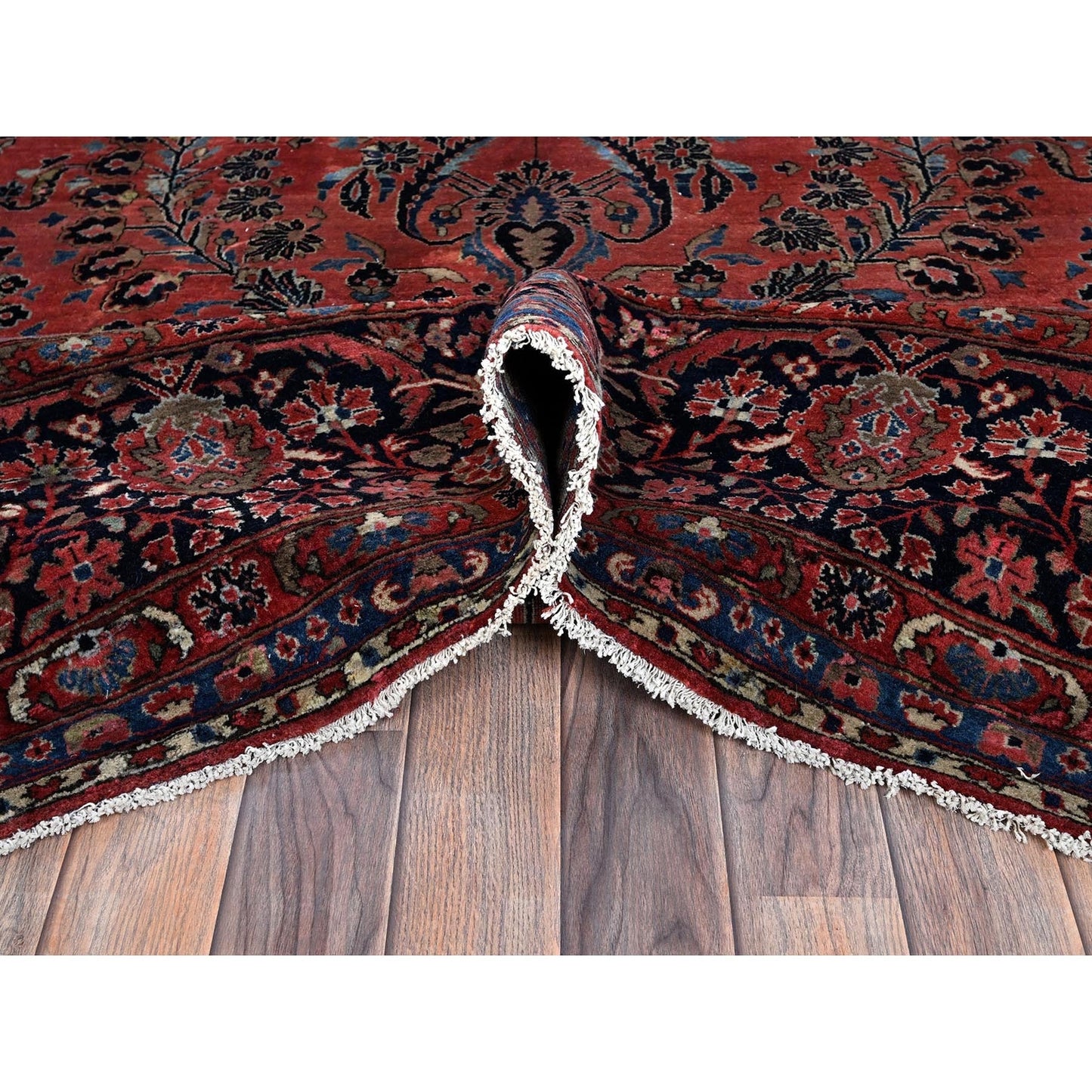 10'3"X13'9" Red Antique Zoroastrian Saroogh Hand Knotted Wool Oriental Rug
