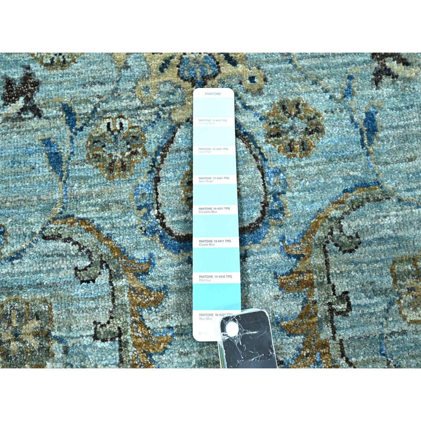 10'X10' Blue Agra Shah Abbas Flower Design Wool Hand Knotted Round Rug