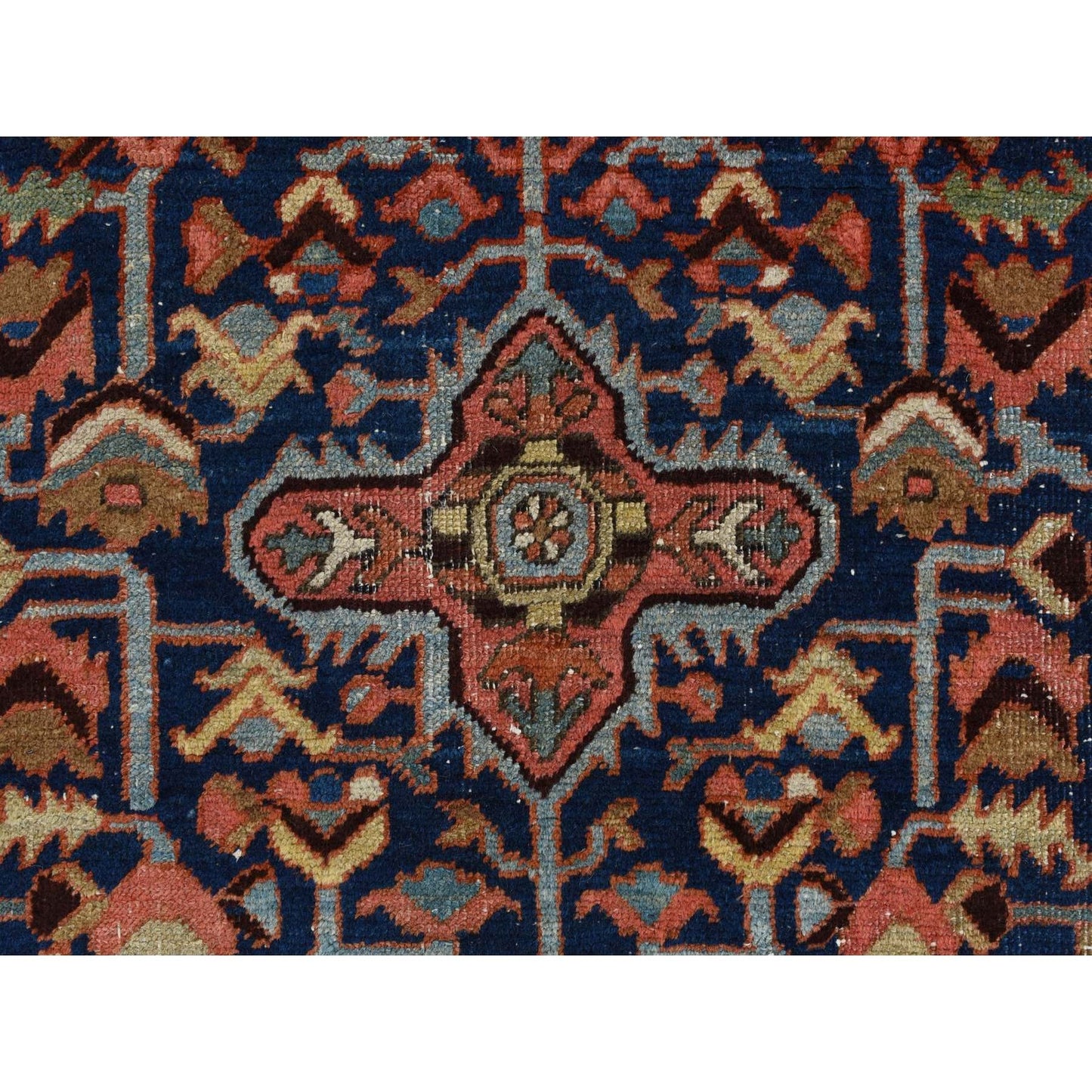 4'6"X5'6" Blue Antique Zoroastrian Heris Wide Serapi Borders Oriental Rug