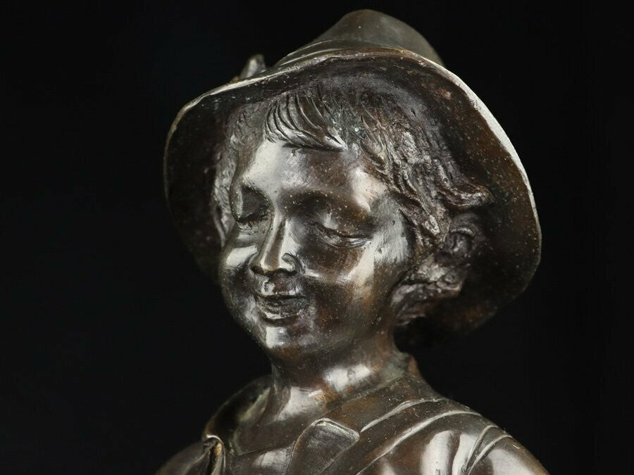 Auguste Moreau 1900S Antique French Bronze Statue - Little Hunter 20In Tall