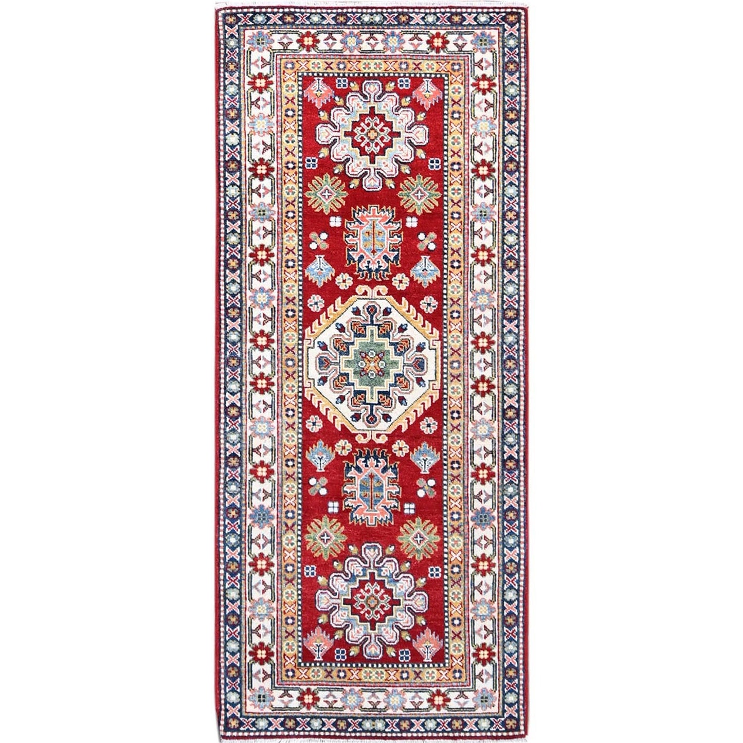 2'9"X6'6" Red Denser Weave Oriental Wool Hand Knotted Kazak Runner Rug