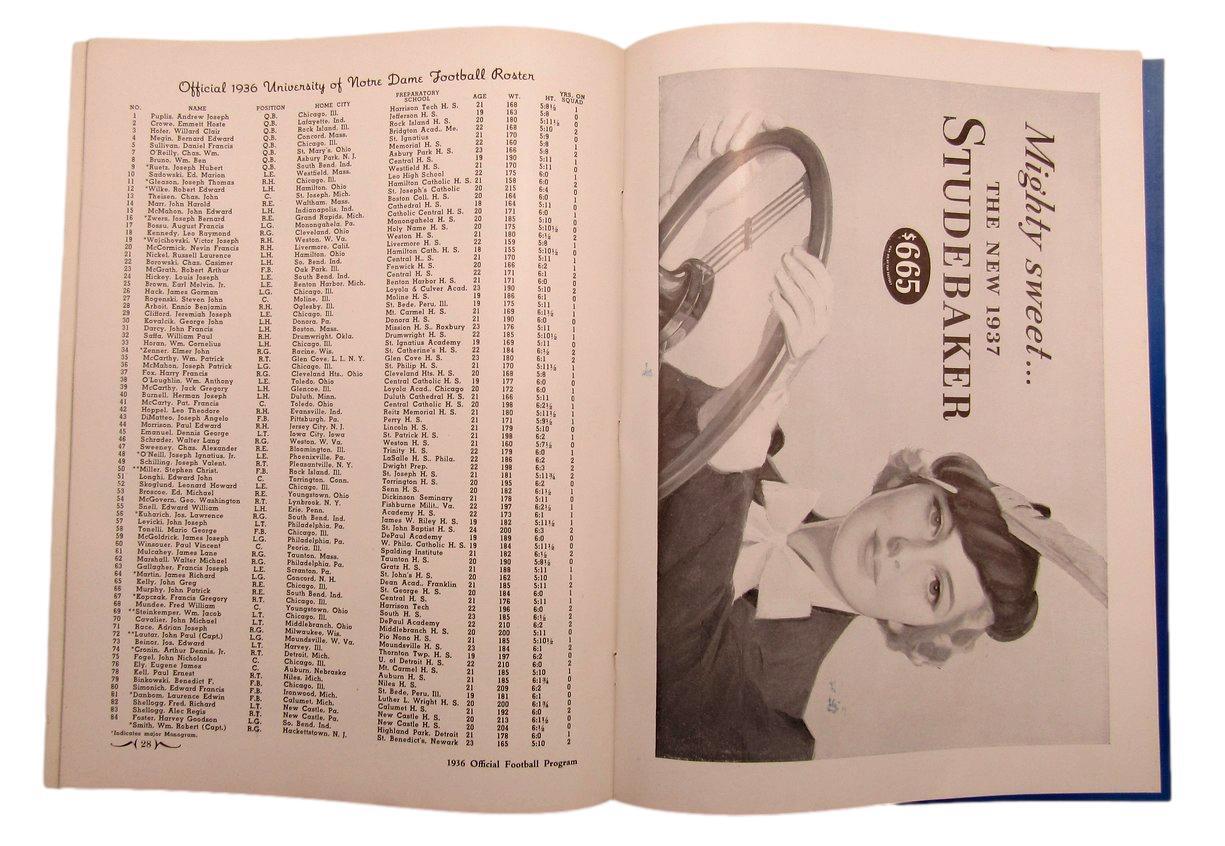 October 3, 1936 Carnegie Tech Vs. Notre Dame Ncaa