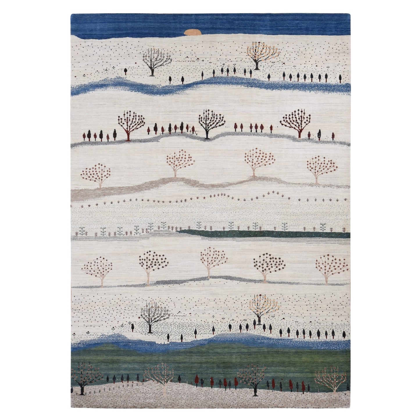 10'X14' Ivory Hand Knotted Zoroastrian Folk Art Gabbeh Pure Wool Rug